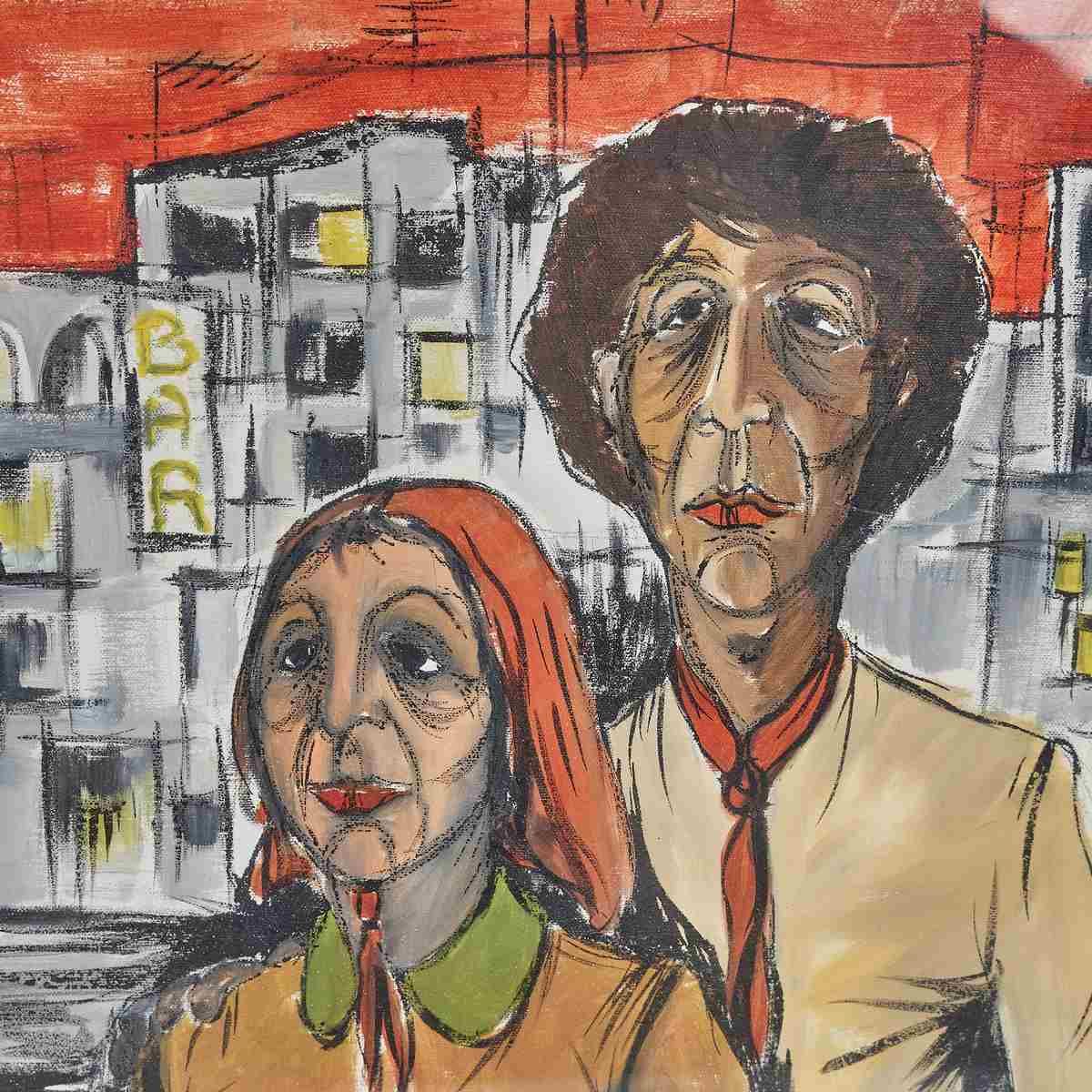 1970s Couple Portrait On Canvas By Luigi Pezzoli photo 219.0