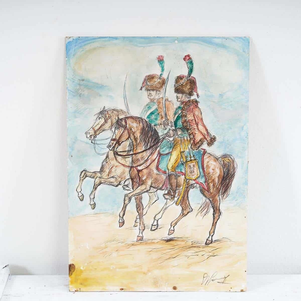 Watercolor Print Of Historical Knights, Giovan Francesco Gonzaga
