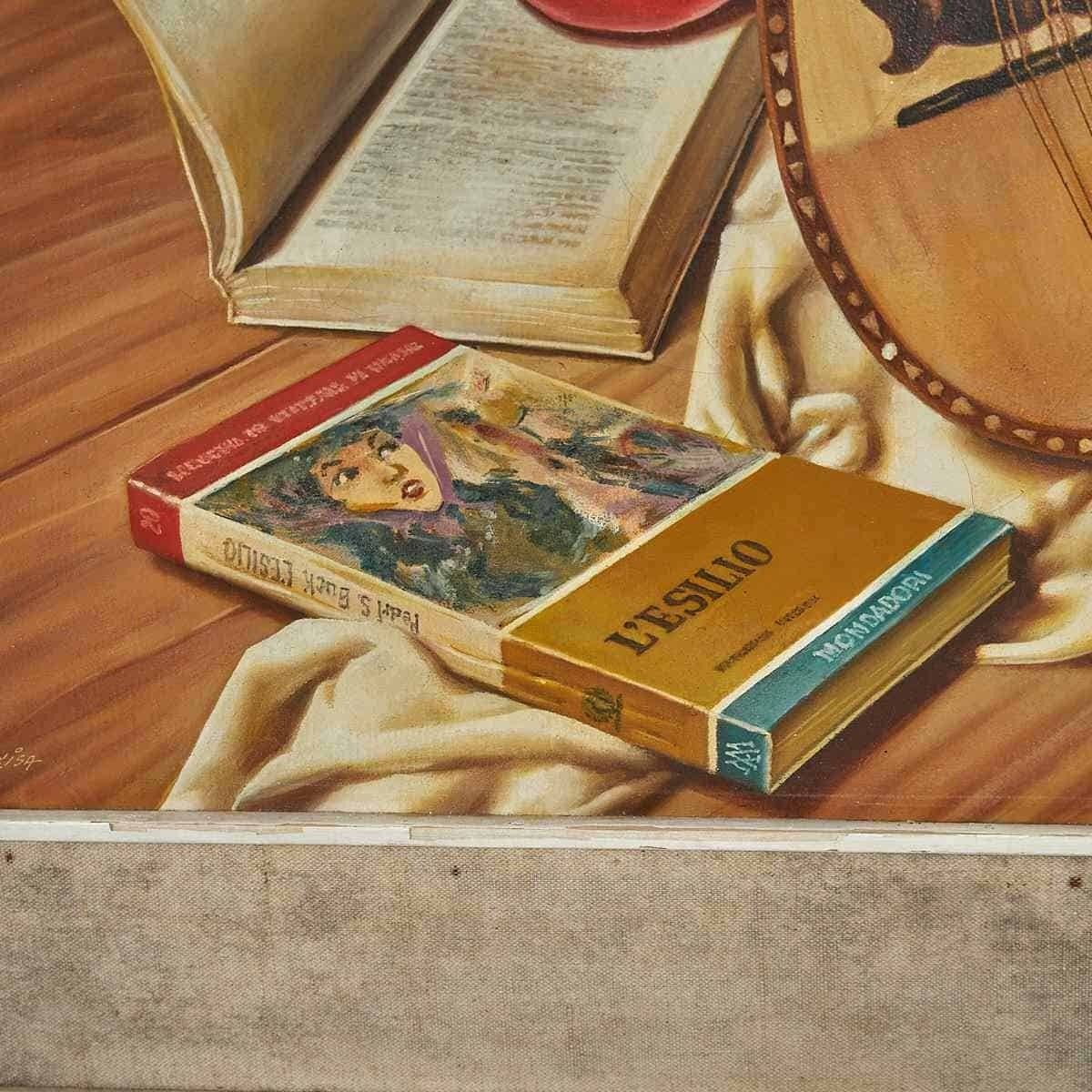 Oil On Canvas Still Life With Mandolin By Guglielmo Zisa Di Guglielmo photo furniture