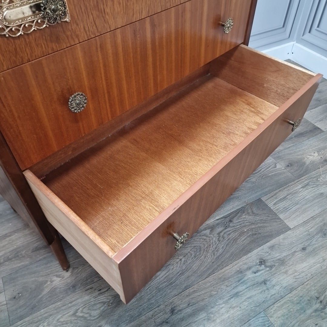 photo for sale Vintage Retro Mid Century Chest Of 3 Drawers Commode Atomic Legs Teak Scandi