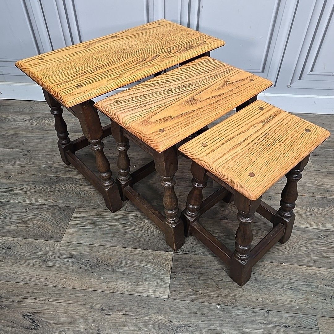 Furniture Vintage Nest Of Tables Old Charm Solid Oak Wood Bros – Wooden Jointing Side photo