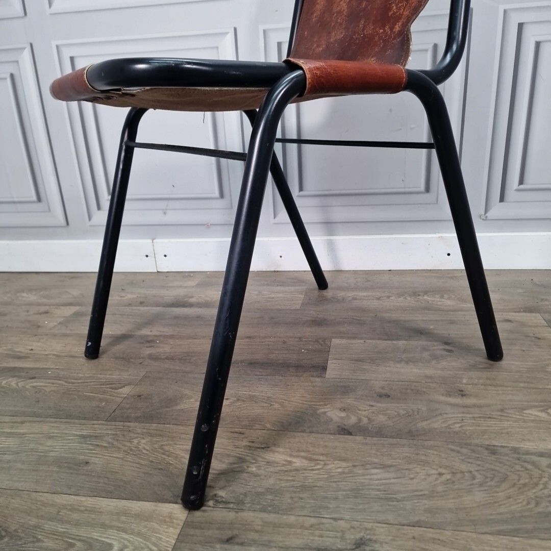 photo for sale Vintage Metal Leather Chair Les Arcs Saddle Industrial Charlotte Perriand