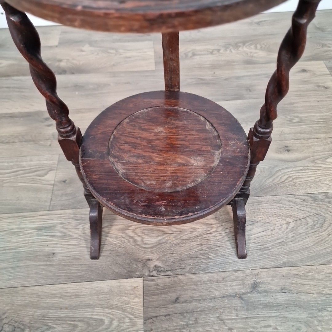 photo for sale Antique Barley Twist 3 Tiered Fixed Muffineer Cake Plant Stand Wooden Solid Oak