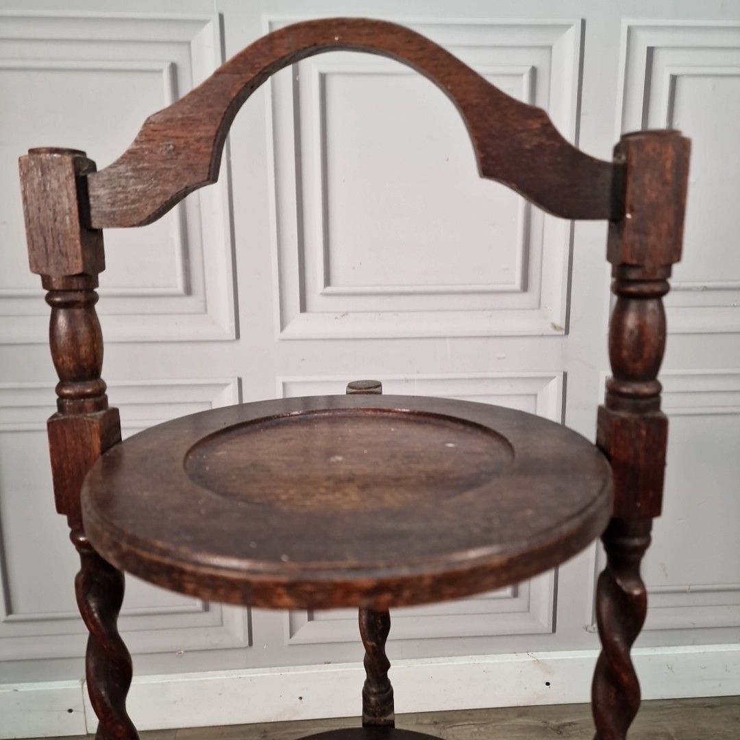 photo vinterior Antique Barley Twist 3 Tiered Fixed Muffineer Cake Plant Stand Wooden Solid Oak