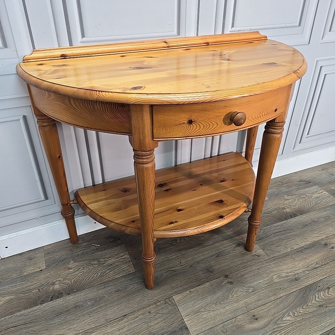 Vintage Ducal Console Table – Solid Pine Half Moon Hall Table Drawer Demi Lune photo furniture