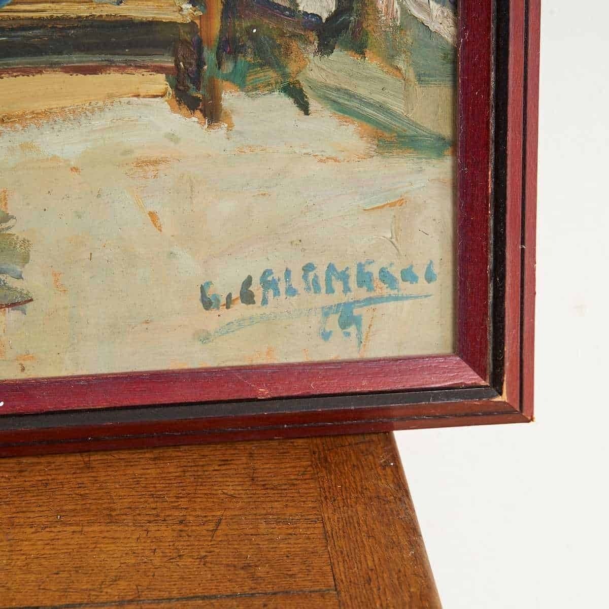 Oil On Panel The Essence Of An Open Air Market, 1960s photo furniture