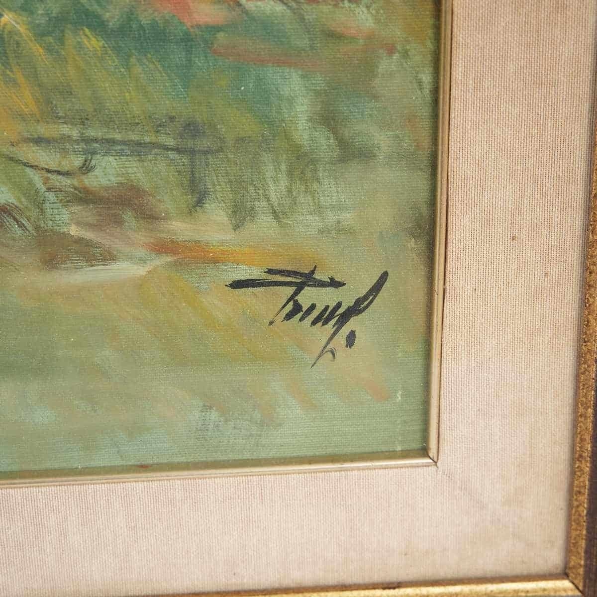 Oil On Canvas Elegant Landscape Painting From 1979 By The Painter Renzo photo furniture