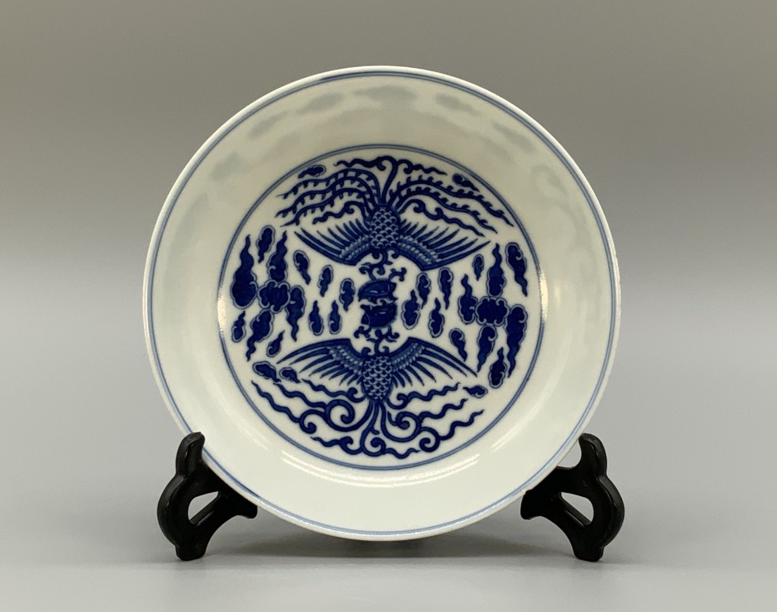 Chinese Blue And White Porcelain Double Phoenix Dish Tongzhi Period Bowl Plate