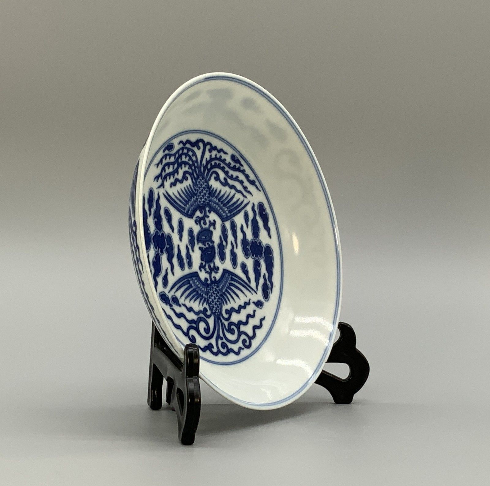 Chinese Blue And White Porcelain Double Phoenix Dish Tongzhi Period Bowl Plate photo vinterior