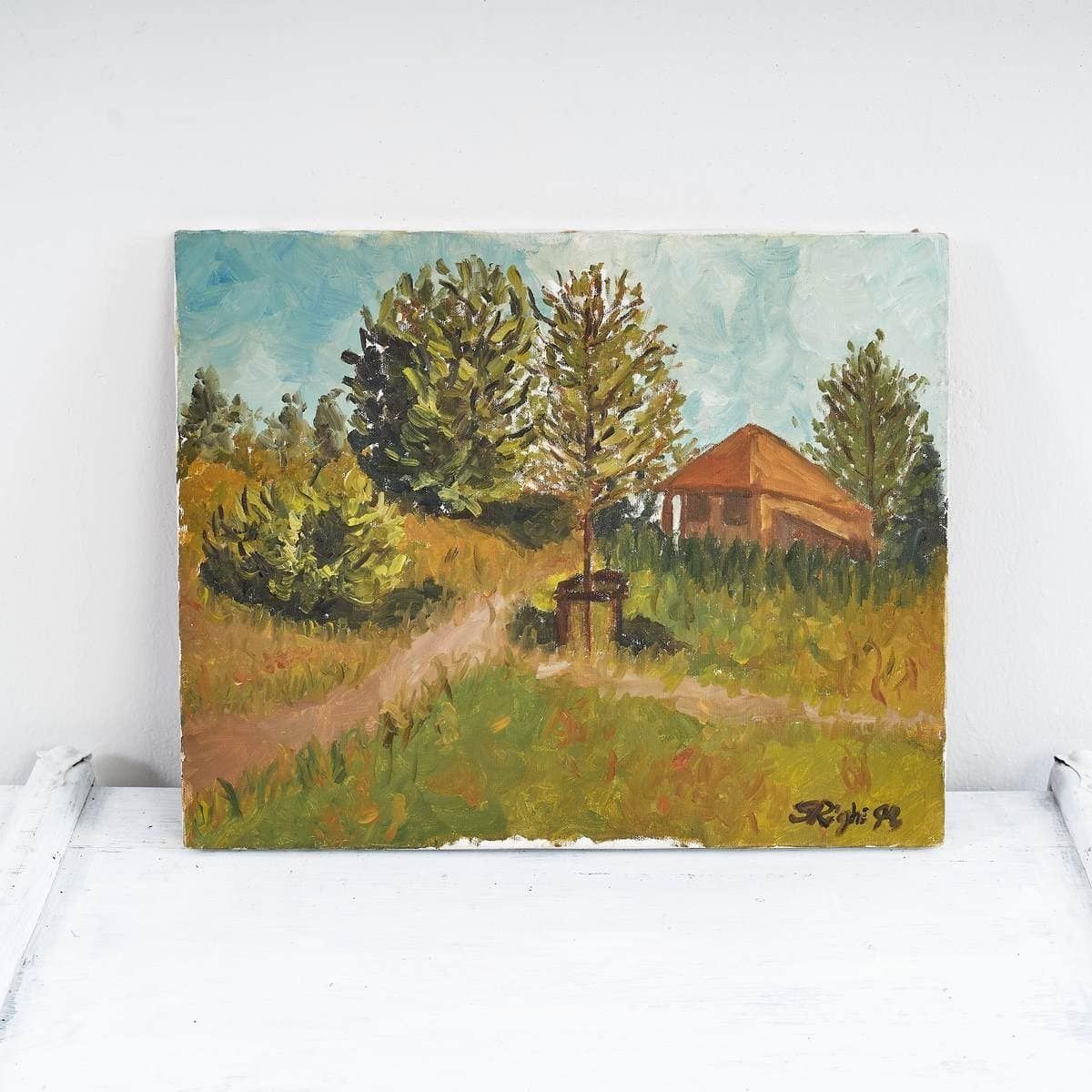 Oil On Canvas Serene Landscape By G. Righi, 1990s