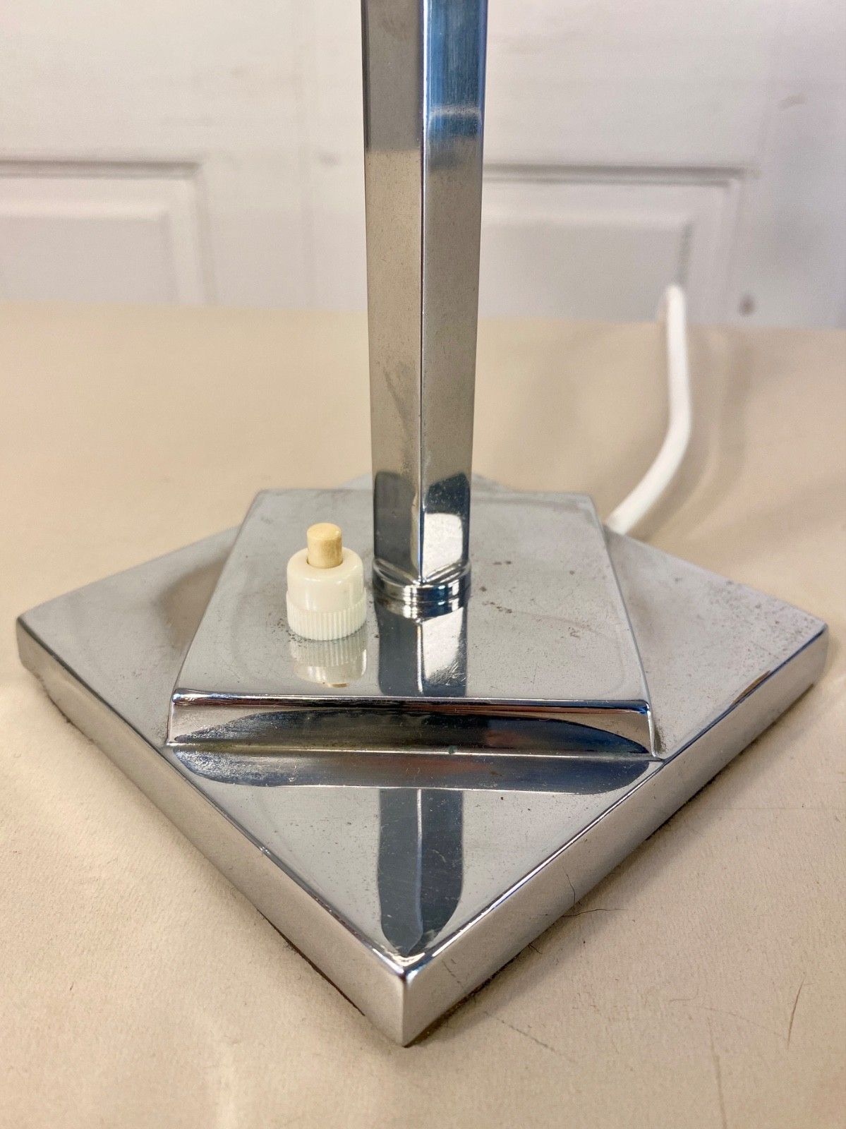 Original Art Deco Chrome With White Opaline Glass Globe Desk, Table Lamp. photo 220.0