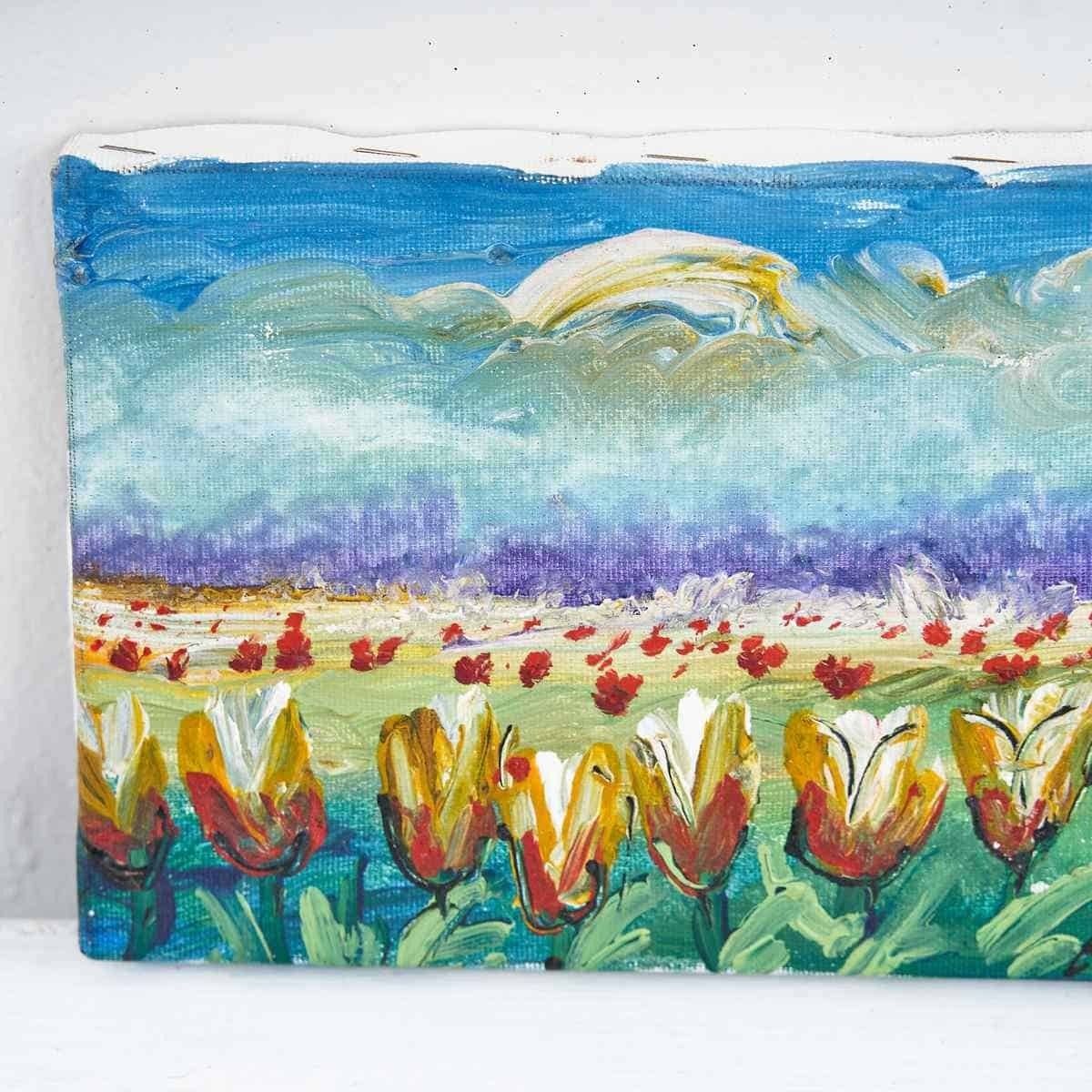 Oil On Vintage Canvas, Field Of Flowers photo for sale