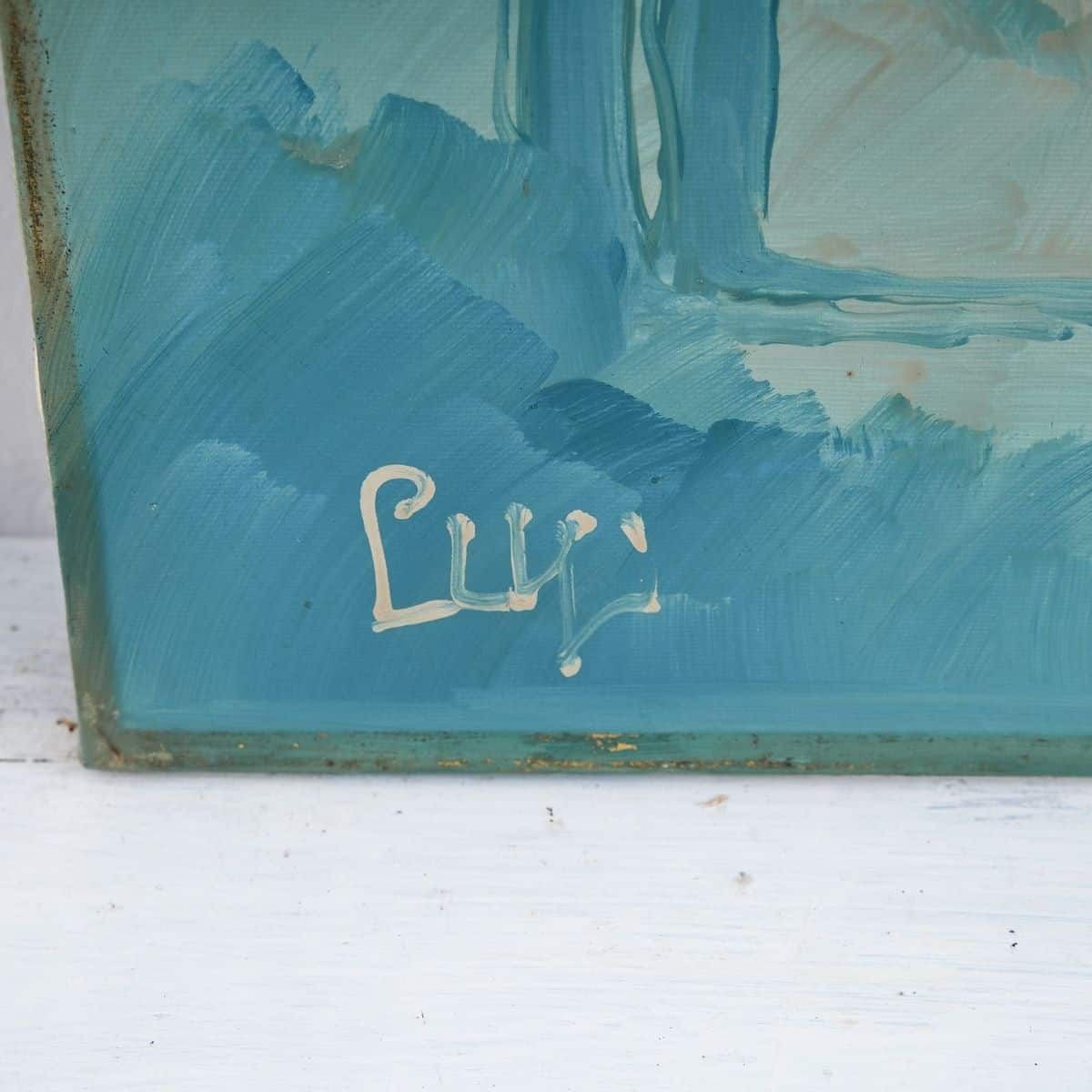 Oil On Canvas Abstract In Blue By Lupi, 1970s. photo furniture