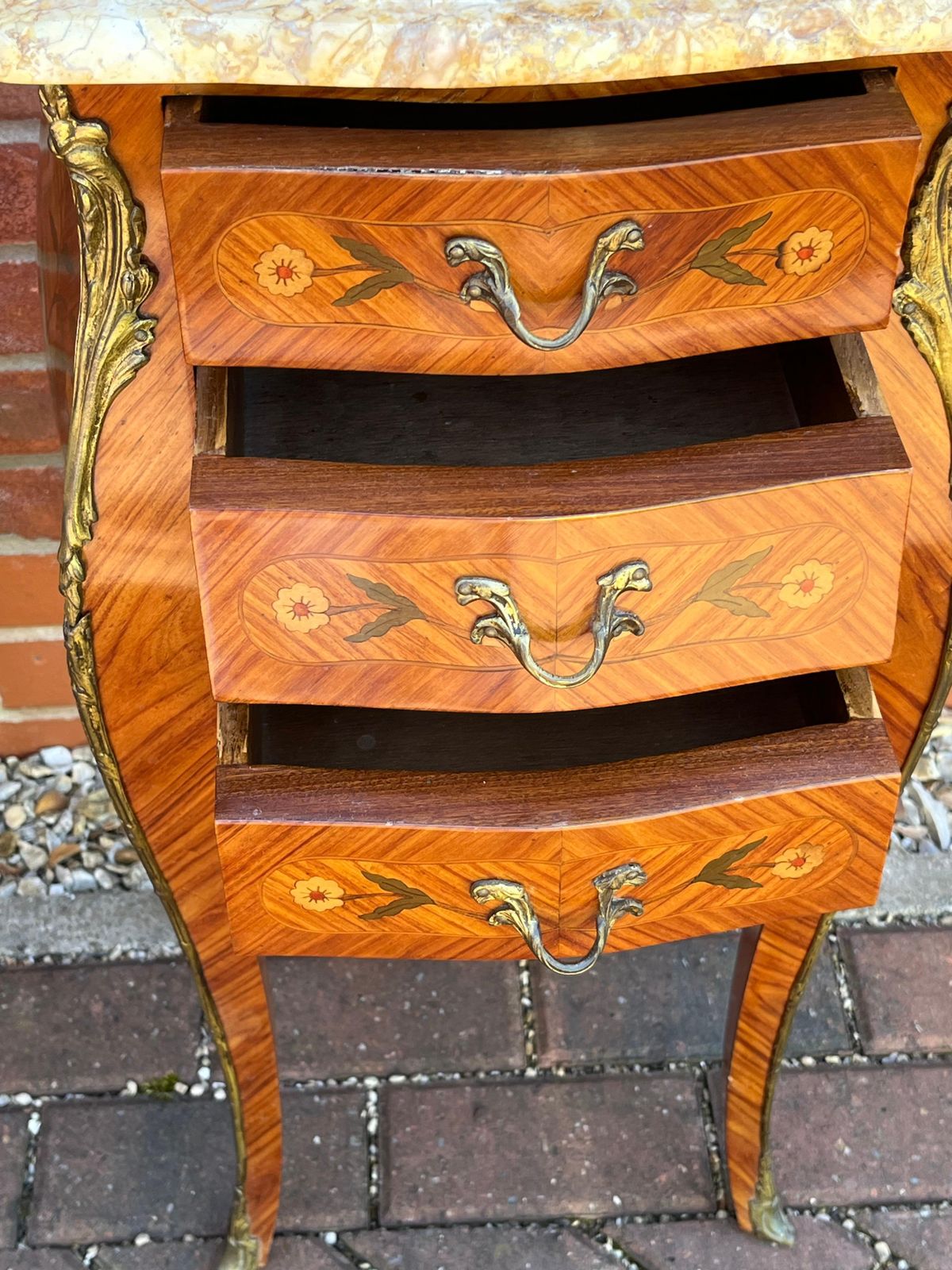 1595.0 Pair Antique Bedside Cabinets Bombe Shape 3 Drawer Kingwood , France Ca 1900 photo