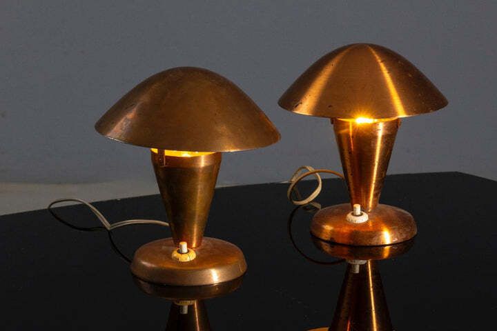 Table Lamps, Mid Century Copper Mushroom Shape, Vladimír Havel Kovona, 1960s, Czechoslovakia photo vinterior