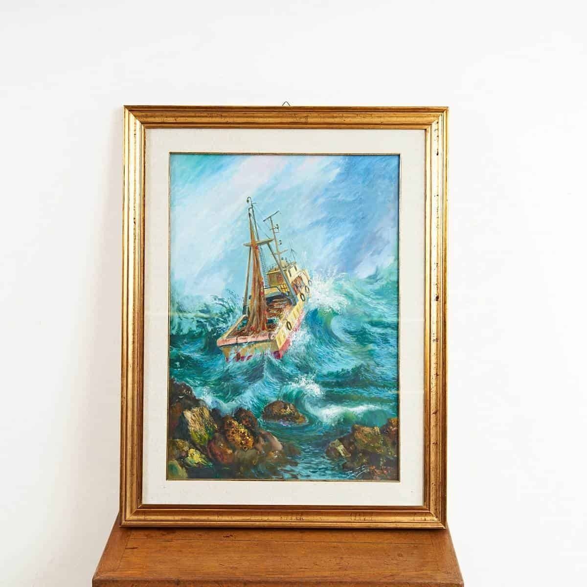 Oil On Canvas, Fishing In Rough Seas