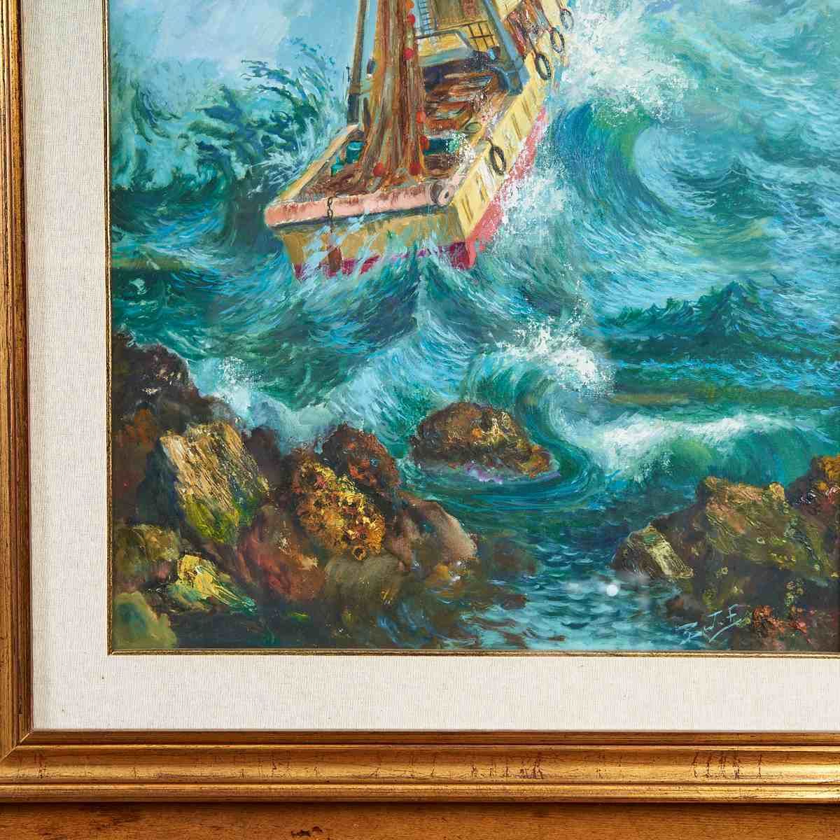 Oil On Canvas, Fishing In Rough Seas photo 235.0