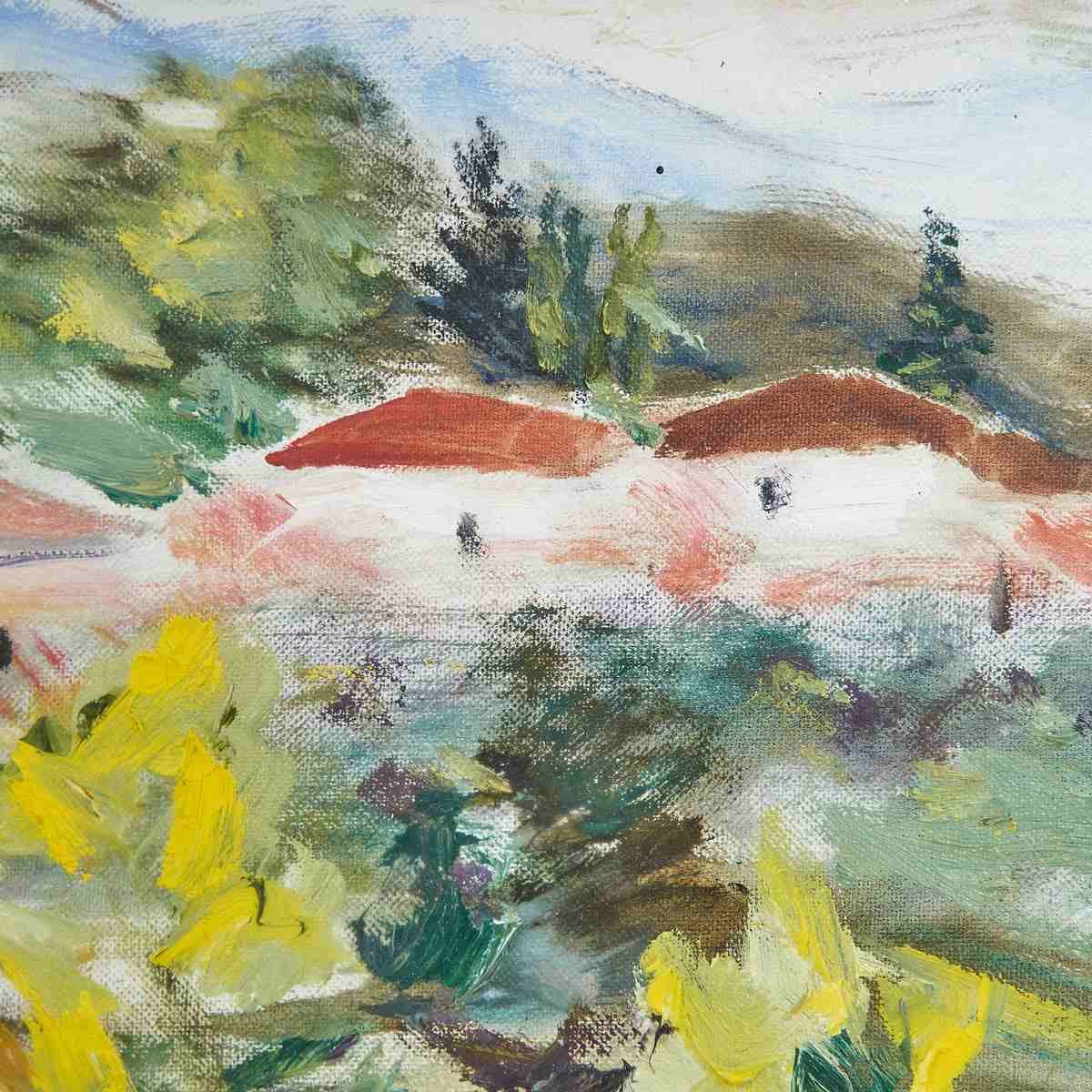 Oil On Canvas Colorful Tuscan Landscape In Oil On Canvas, 1980s photo for sale