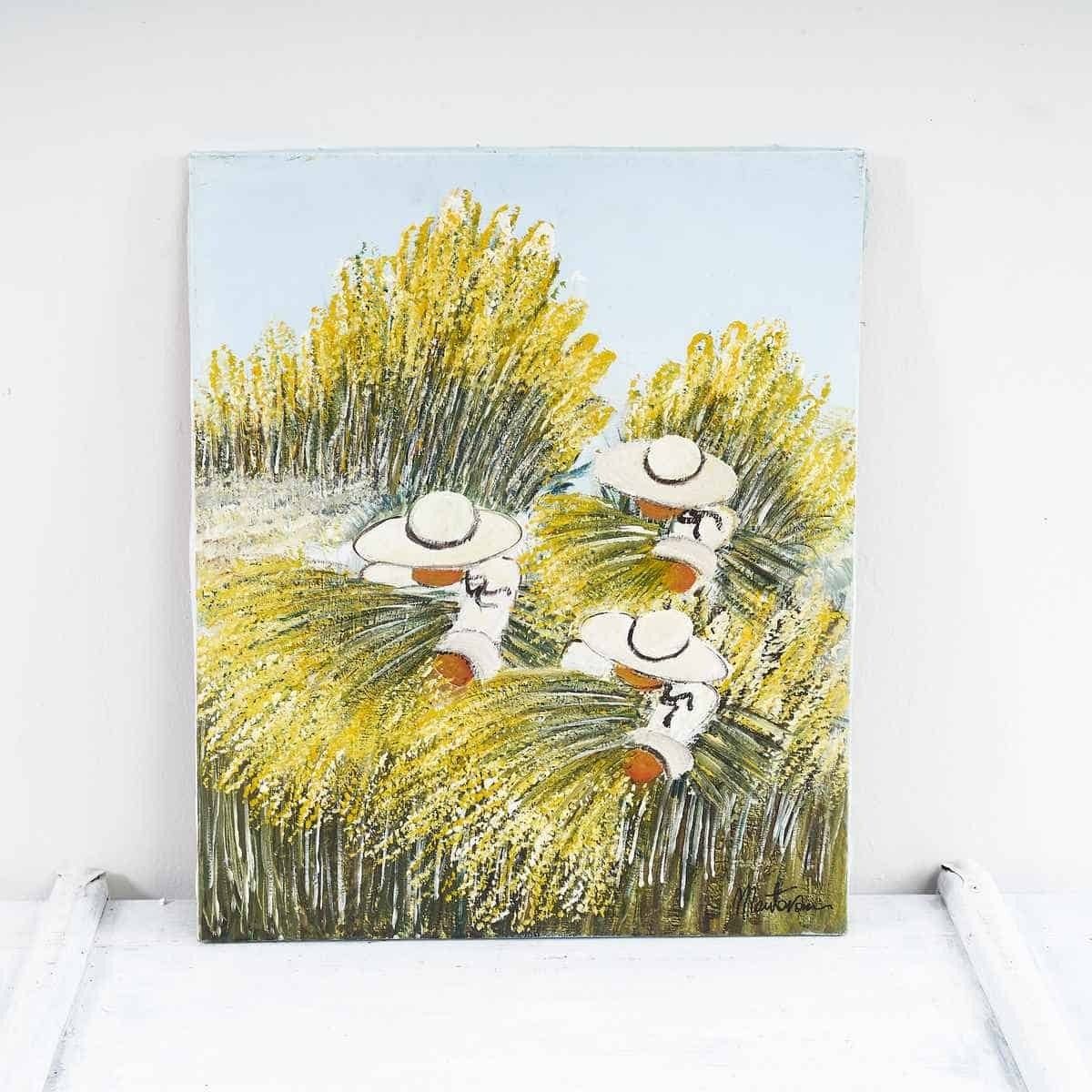 Oil On Canvas Peasants Harvesting By Costanza Mantovani