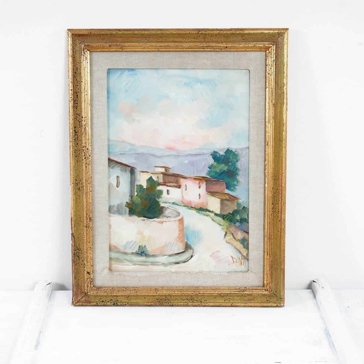 Refined Vintage Landscape Painting In Gold Frame, 20th Century