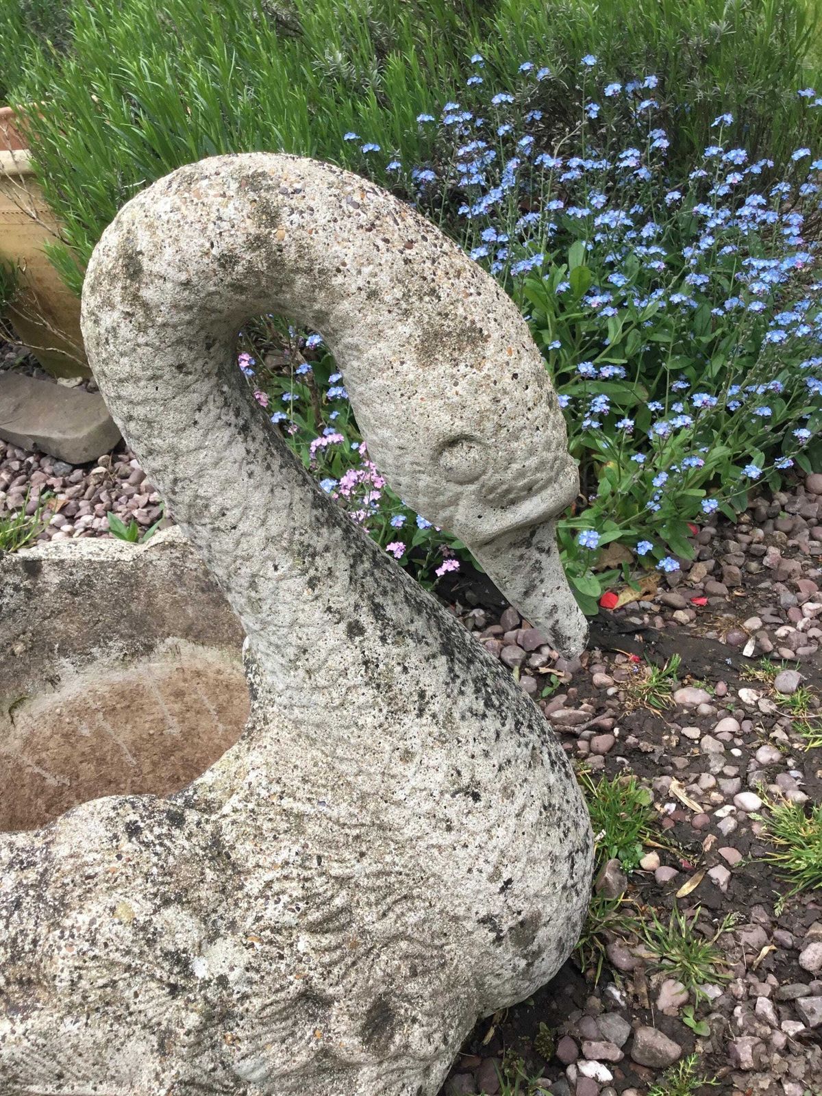 photo for sale Matching Pair Of Very Large Vintage Reconstituted Stone Swan Planters