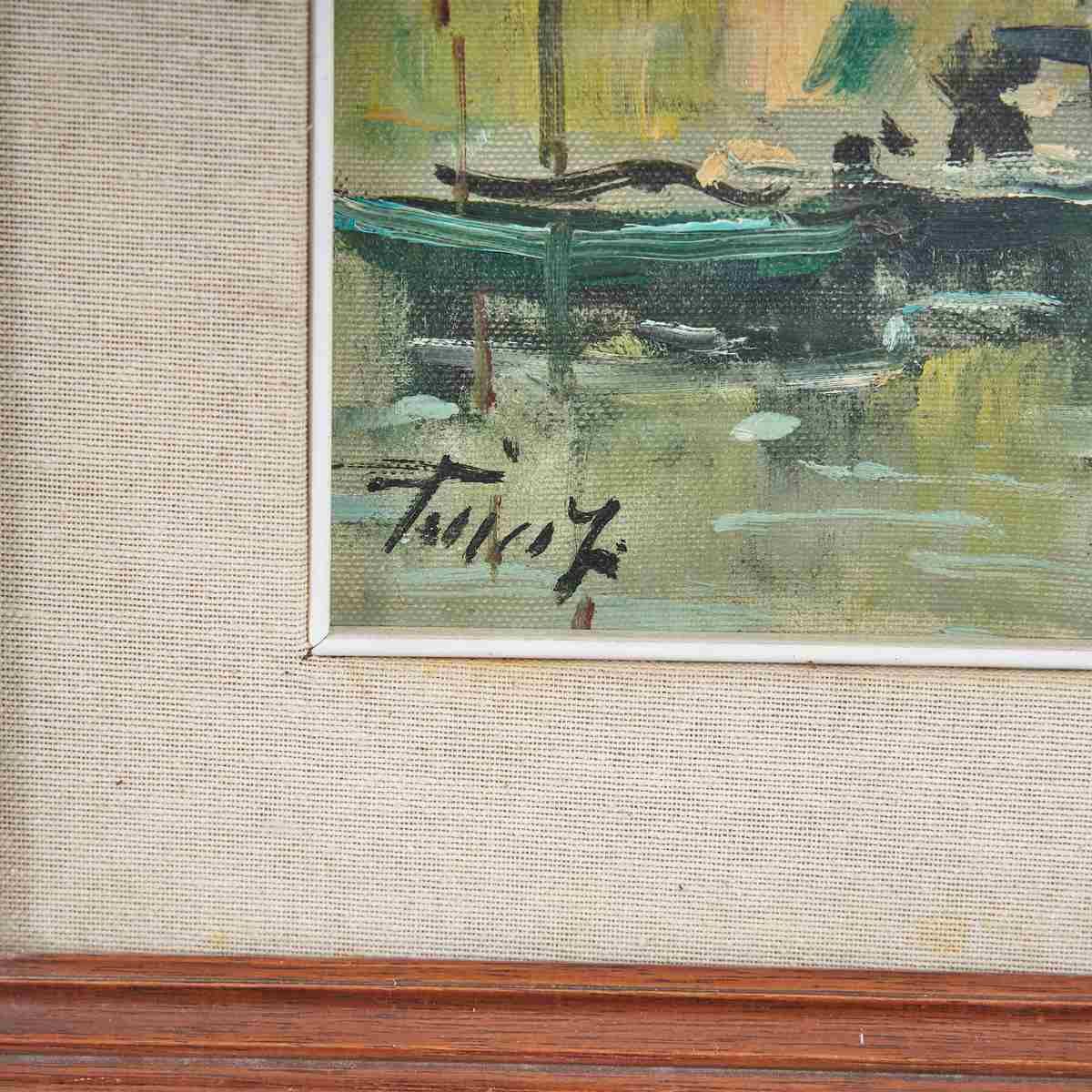 Oil Painting On Canvas, Vintage Style Landscape Aquarium, 1980s photo furniture