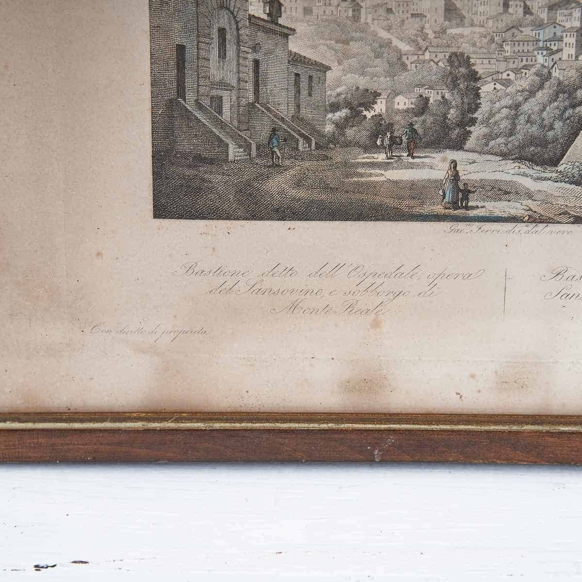 Historical Engraving On Paper With Wooden Frame photo for sale