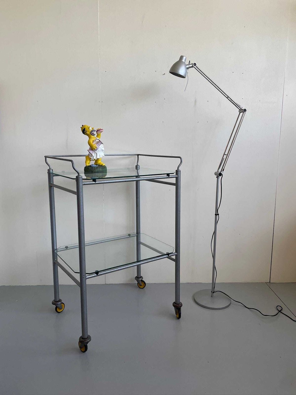 Vintage Industrial Or Medical Tubular Metal Trolley With Glass Shelves