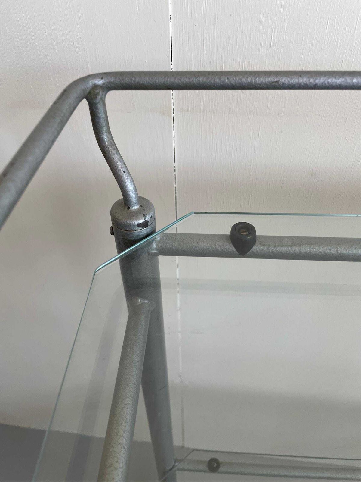 Vintage Industrial Or Medical Tubular Metal Trolley With Glass Shelves photo 225.0