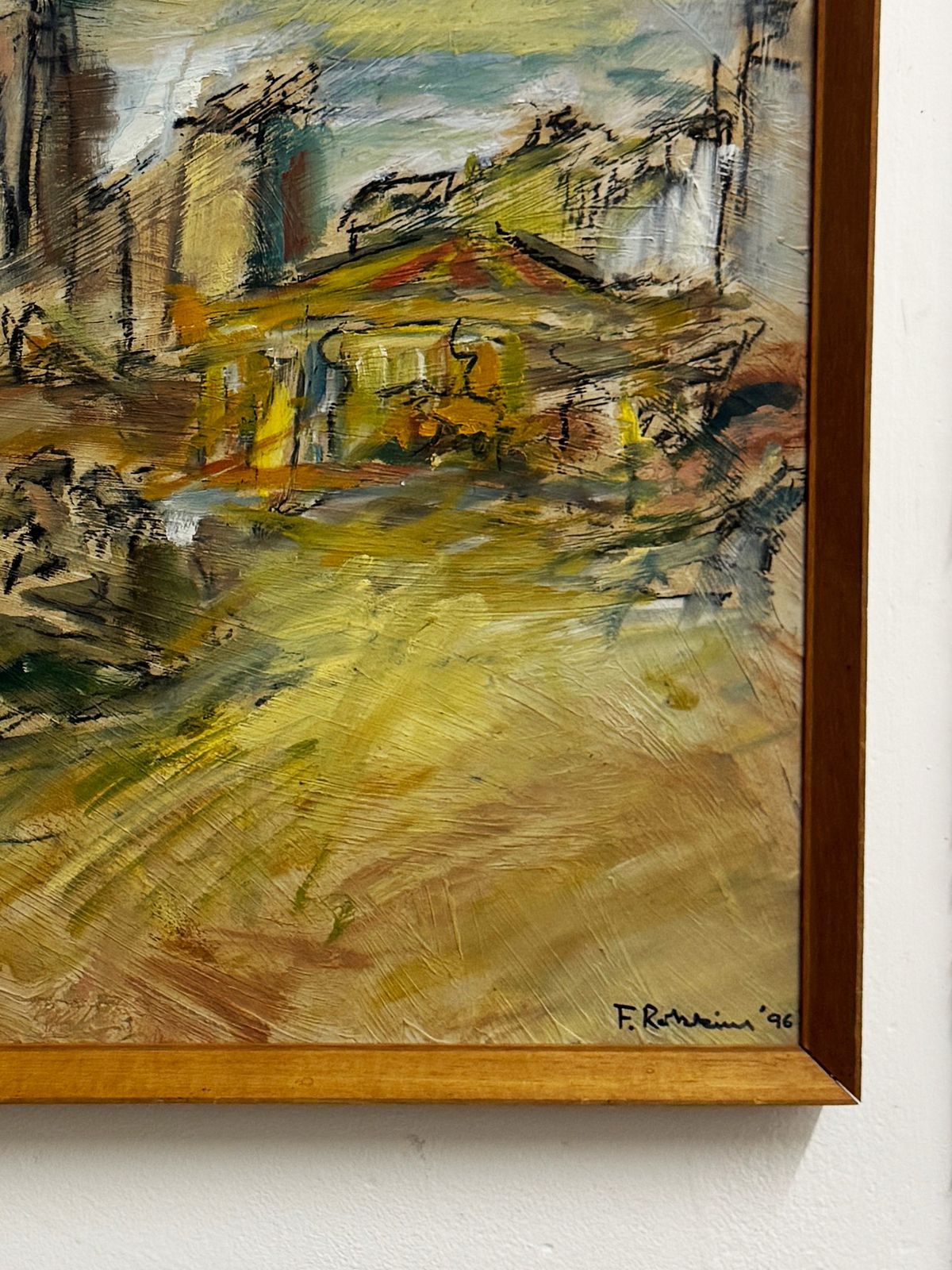 Mid Century Style Expressionist Coastal Fairground Oil Painting Signed F. Robbins photo 325.0