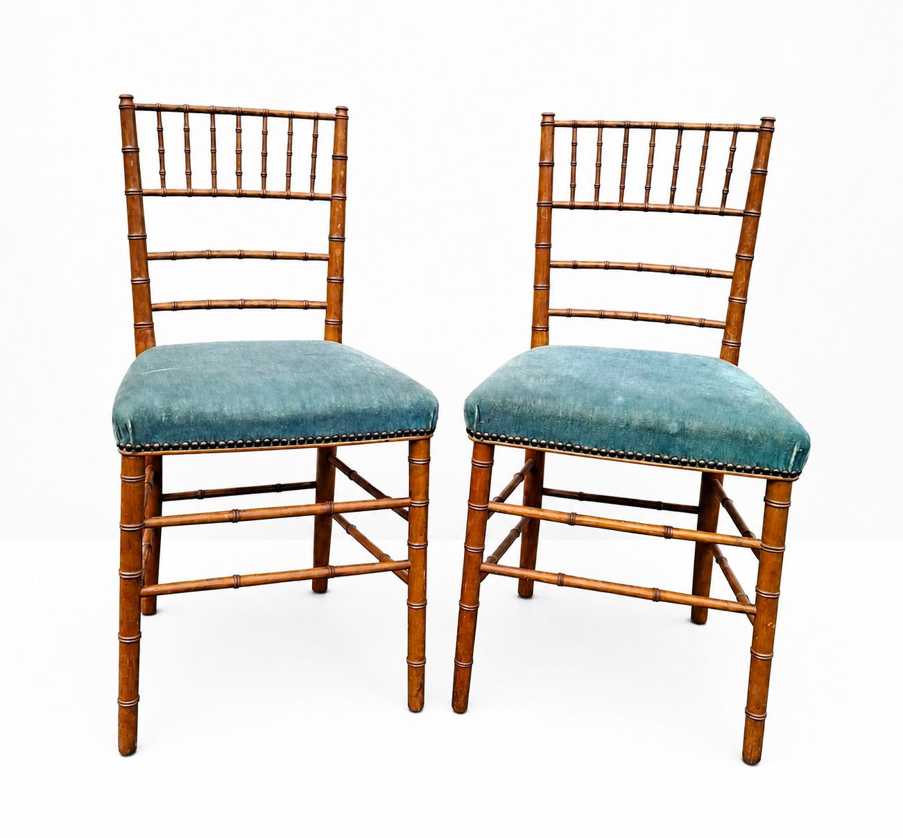 Pair Of Antique French Napoleon III Faux Bamboo Side Chairs photo furniture