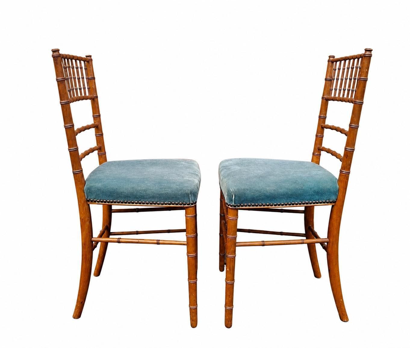 Pair Of Antique French Napoleon III Faux Bamboo Side Chairs photo for sale