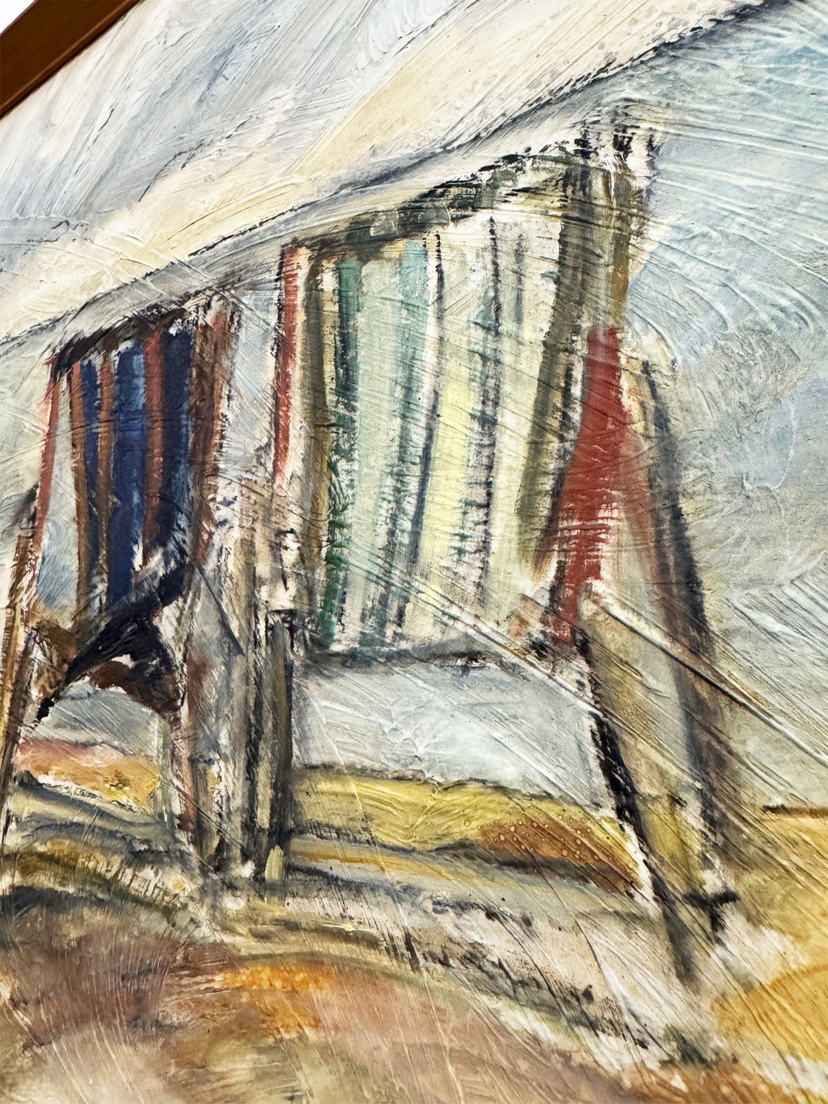 Mid Century Expressionist Beach Deck Chairs Oil Painting Signed F Robbins photo furniture