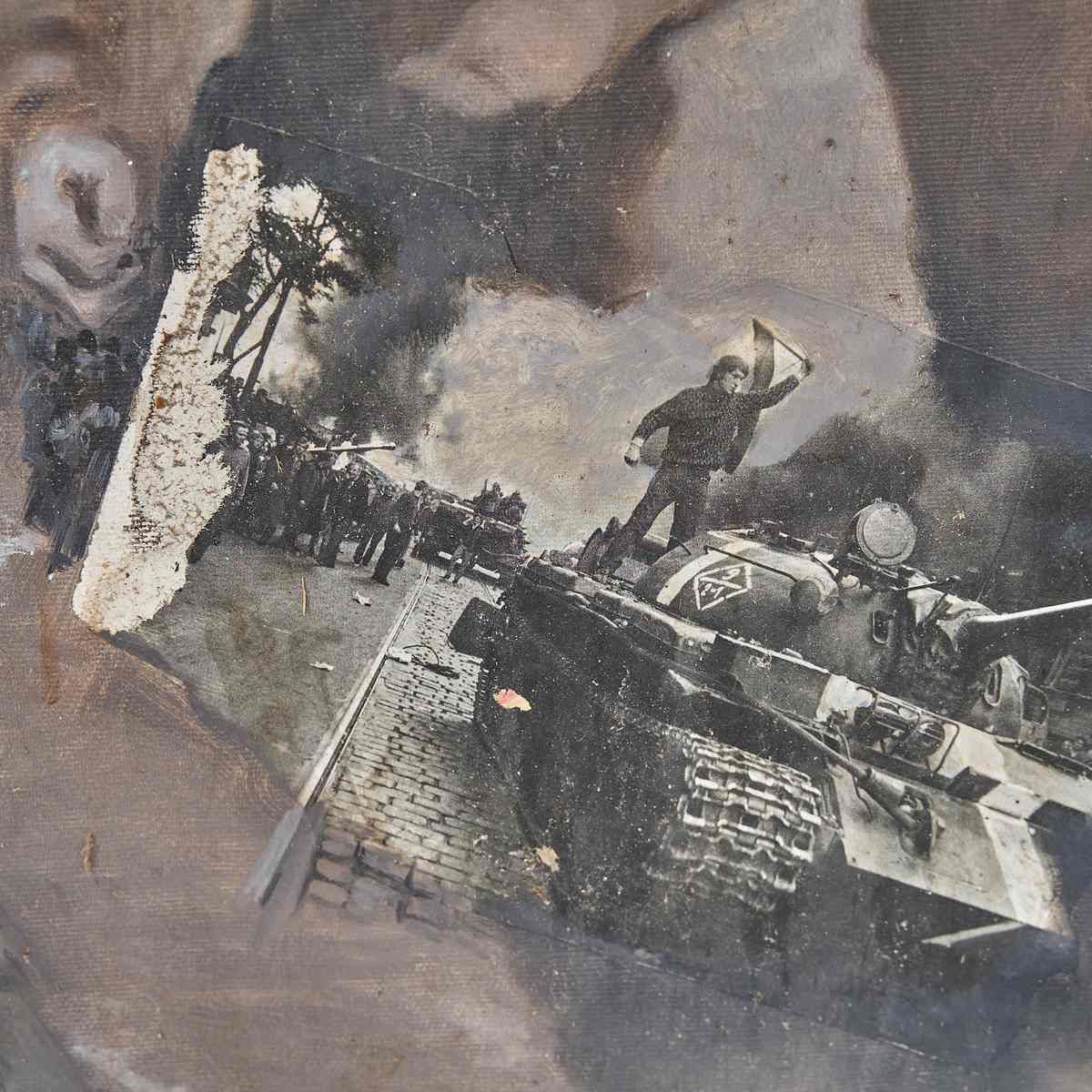 Oil Painting On Vintage Canvas With Artistic Photomontage, 1980s photo 160.0
