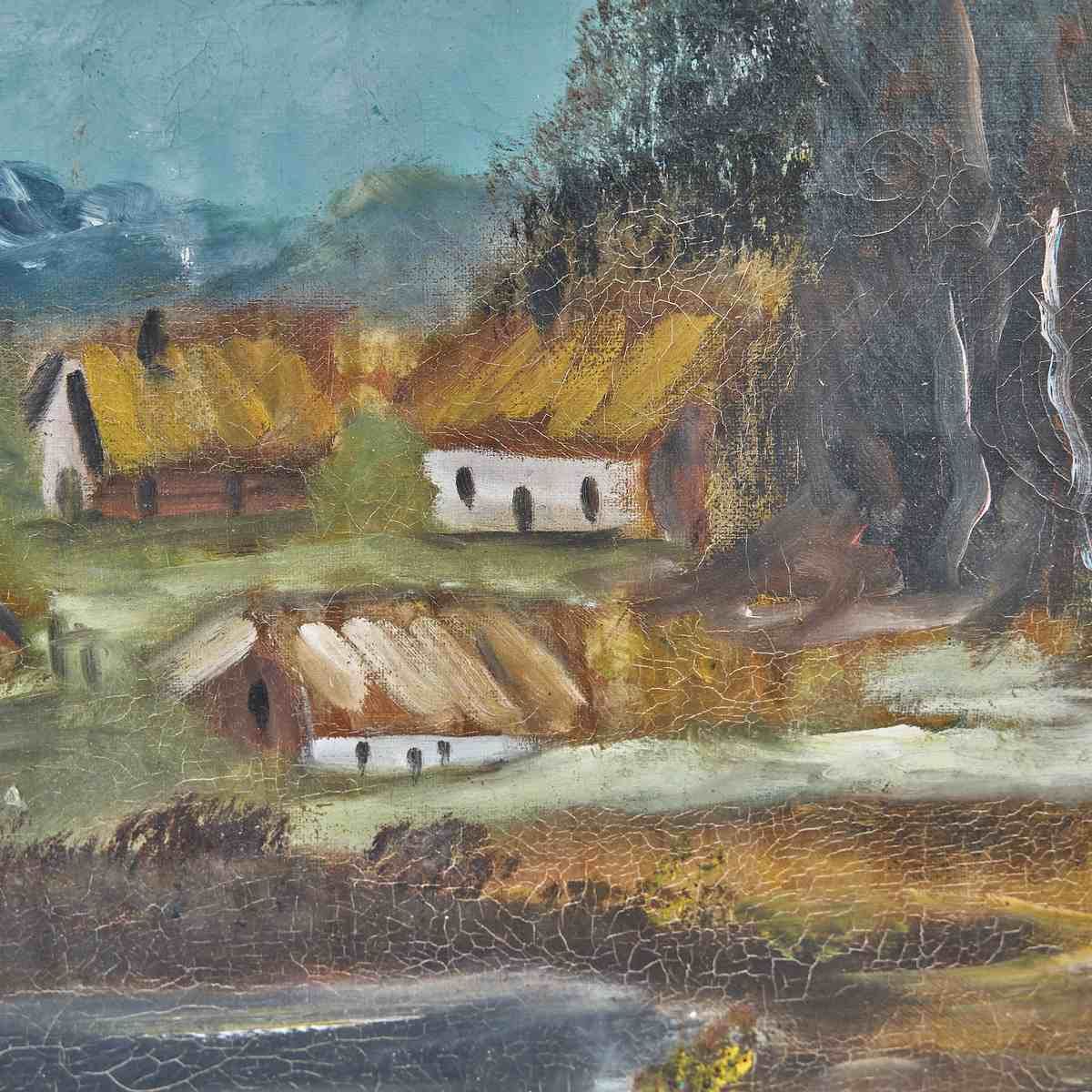 Oil Painting On Canvas Rural Landscape Oil Painting On Canvas, 1940s – 1950s photo for sale