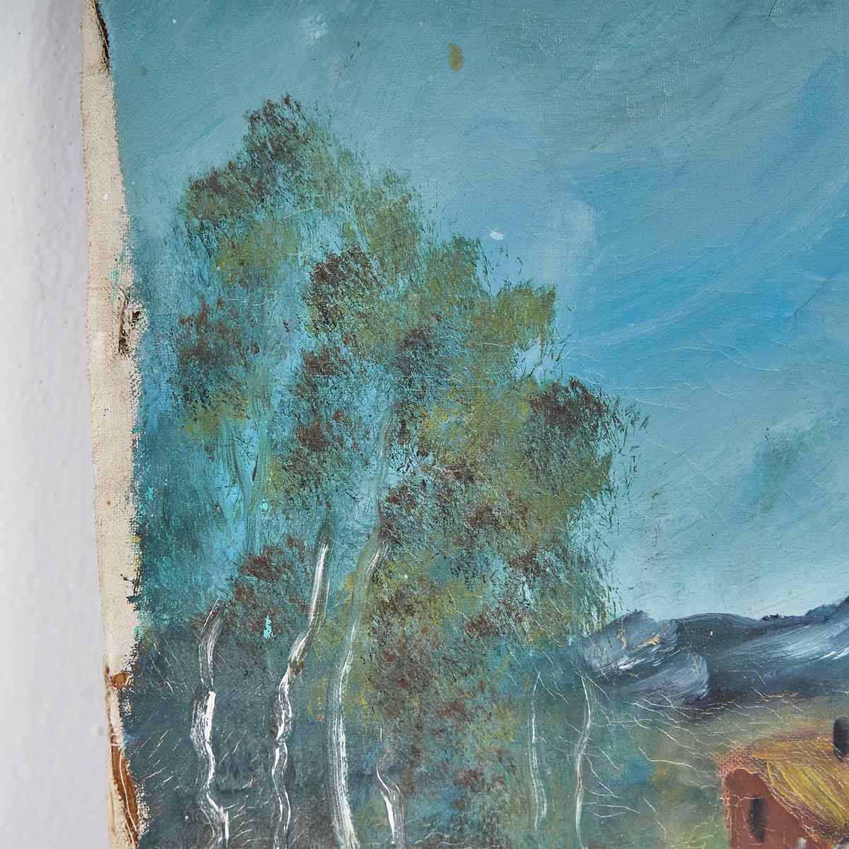 Olieverfschilderij Op Doek – Landelijk Landschap, Ca. Jaren 1940–1950 photo Kunst