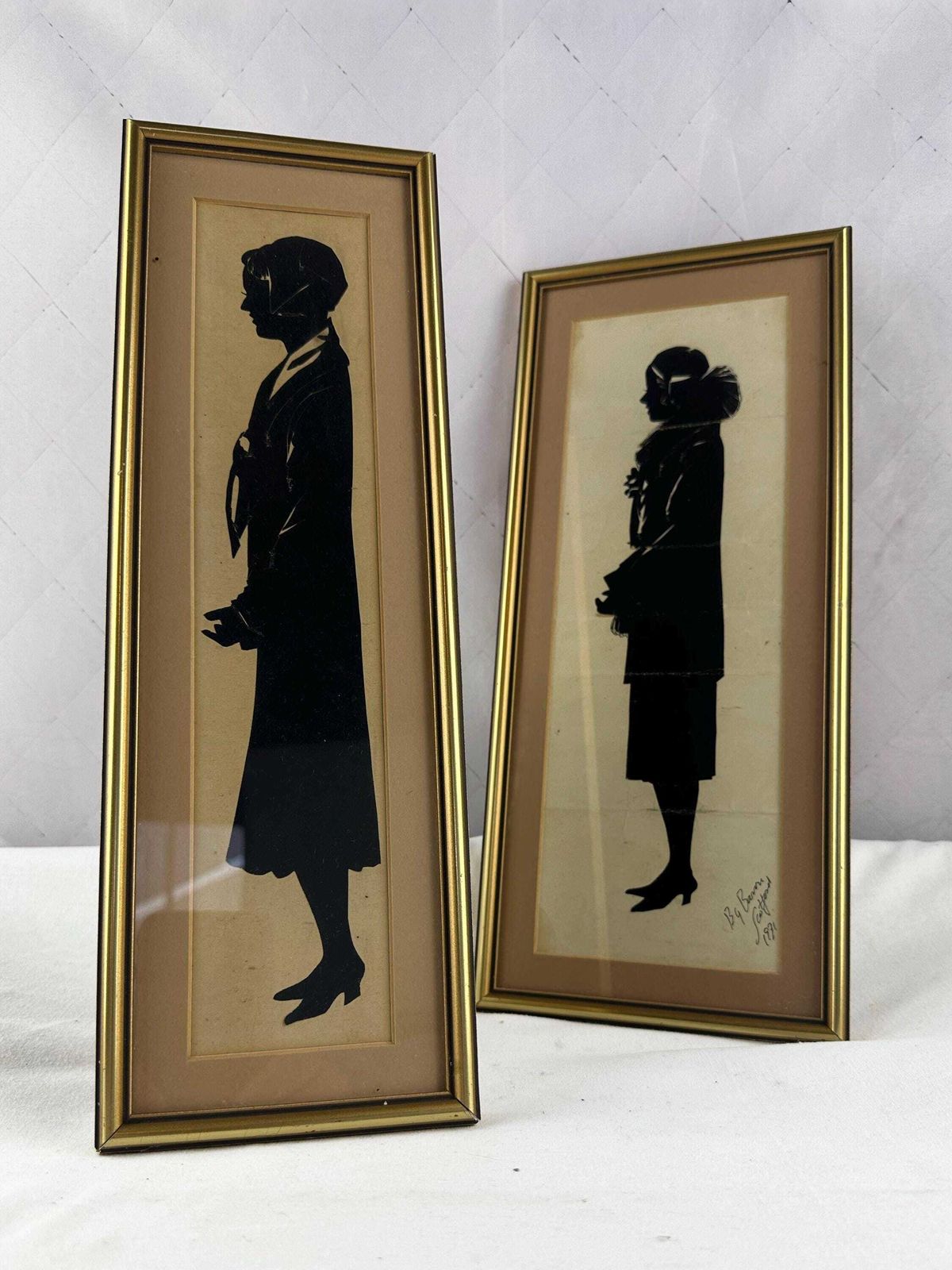 A Pair Of Silhouette Paper Cut Ladies By Artist Baron Scotford 1931 photo furniture