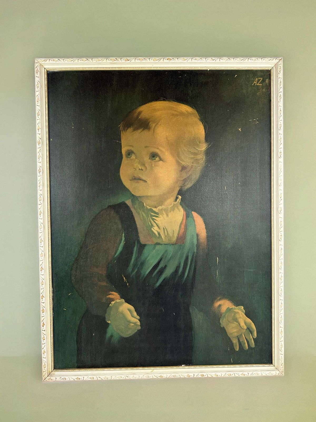 Large Vintage Framed Print Crying Boy, Teardrop Boy, Kitsch Art, Anna Zinkeisen, Childhood 1970's Art photo for sale