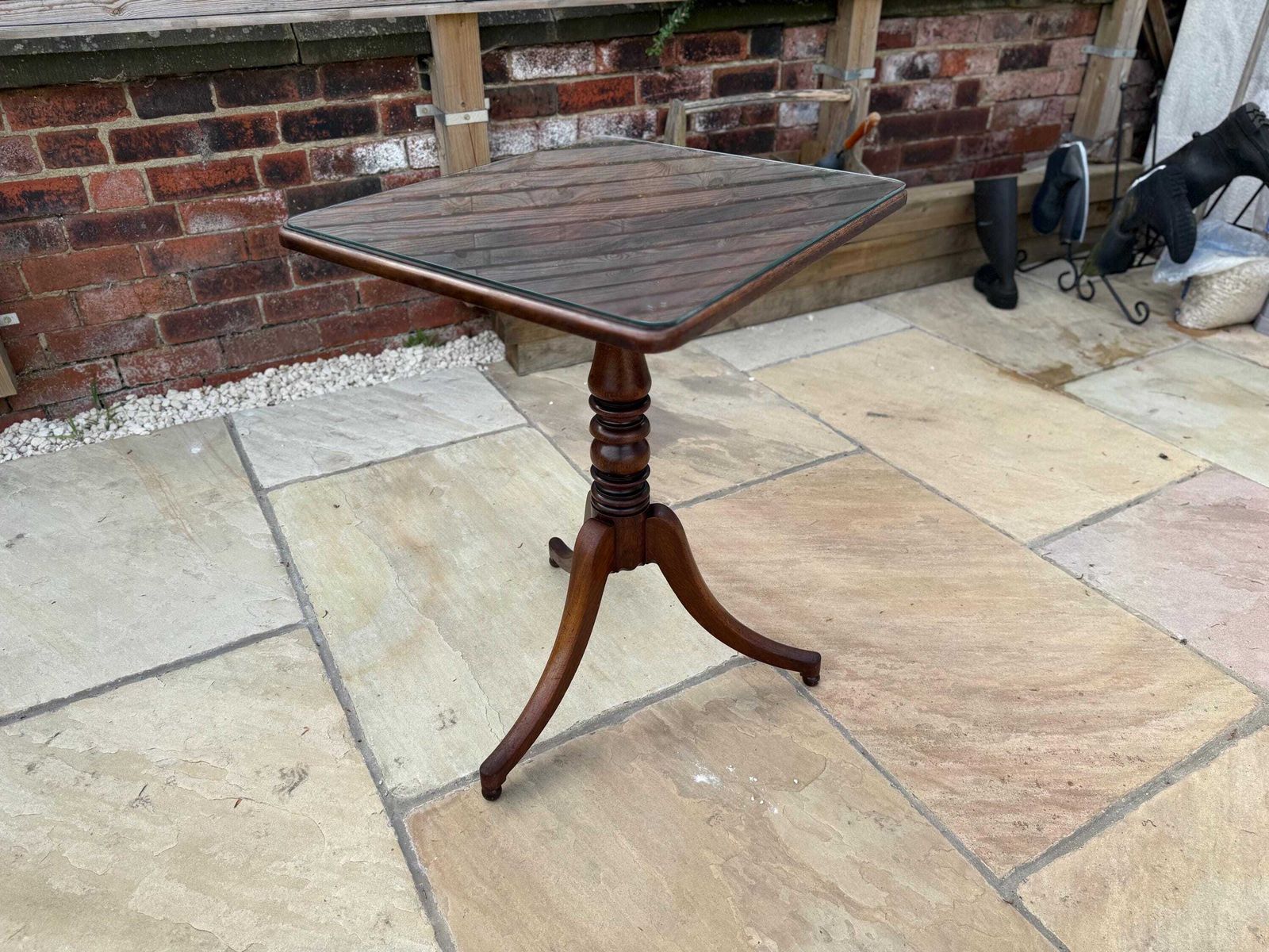 Antique Victorian Mahogany Wine Table, Pedestal Base And Glass Top photo Furniture