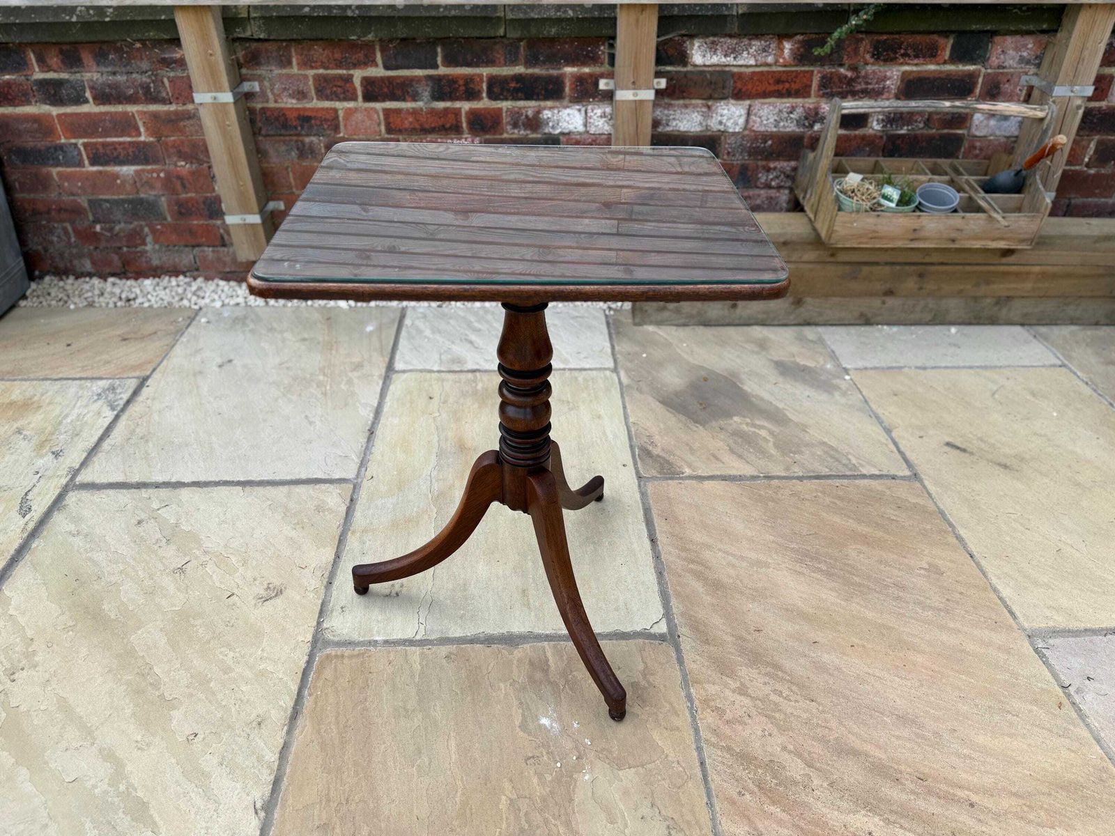 Antique Victorian Mahogany Wine Table, Pedestal Base And Glass Top photo 130.0