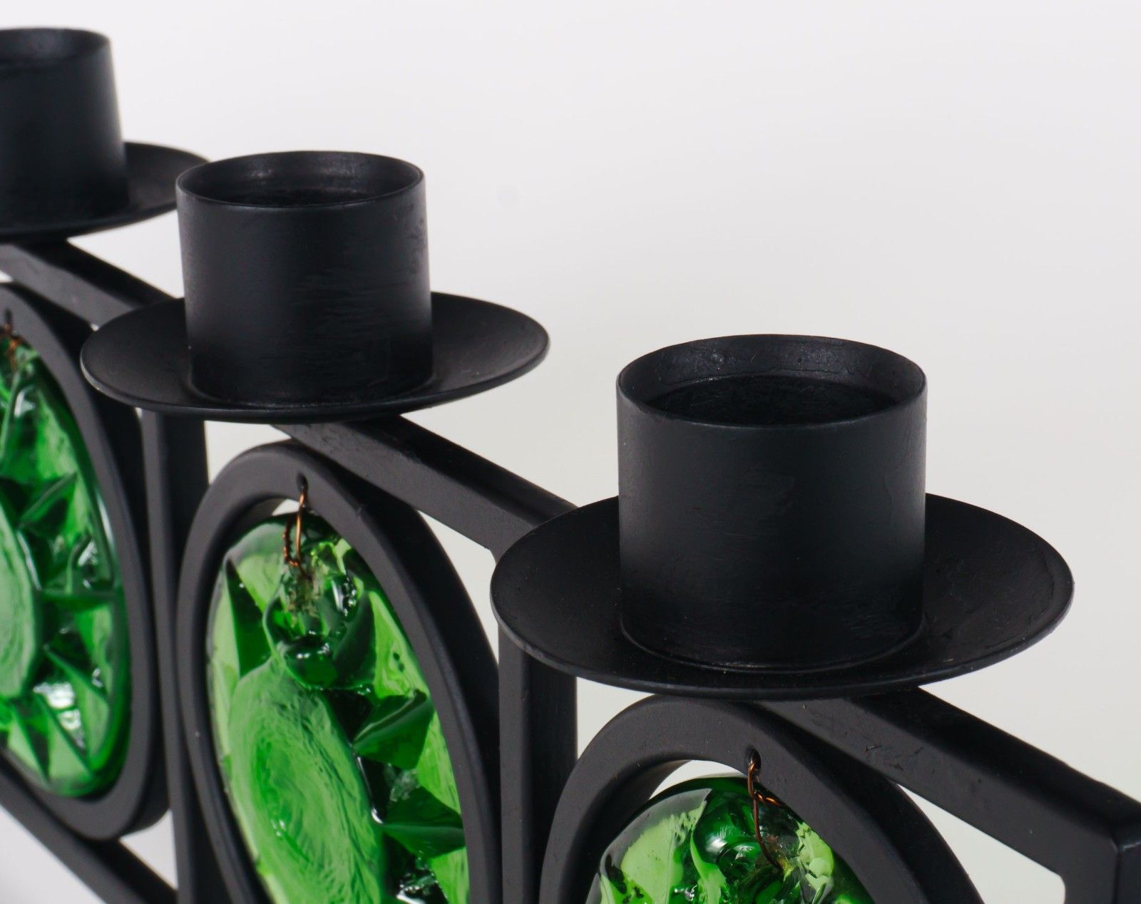 Vintage 1970s Swedish Fm Konstglas Ronneby 4 Arm Candlestick With Green Glass Suncatchers photo Home Decor