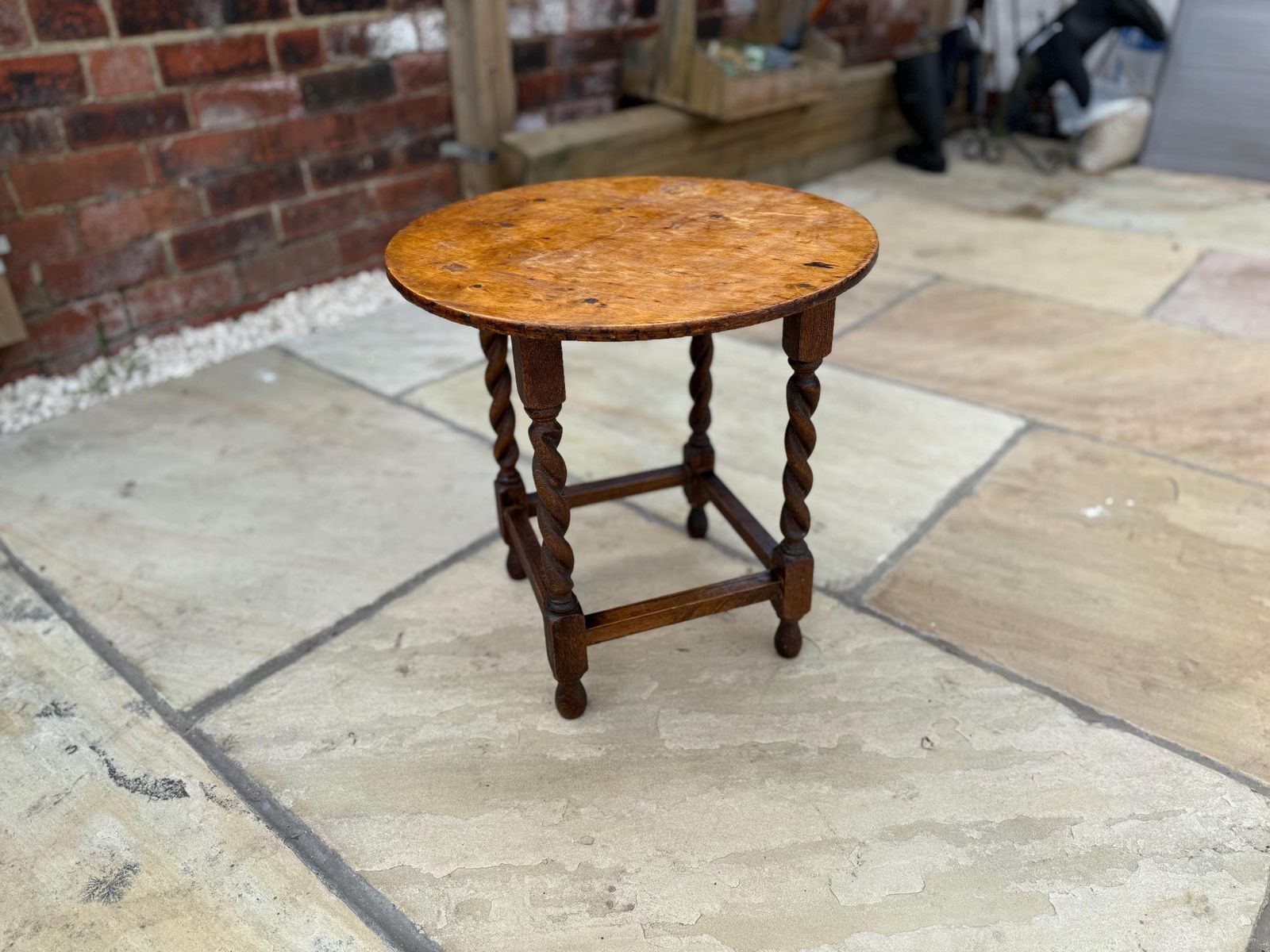 Antique Side Table With Barley Twist Legs. Victorian Oak Occasional Table photo for sale