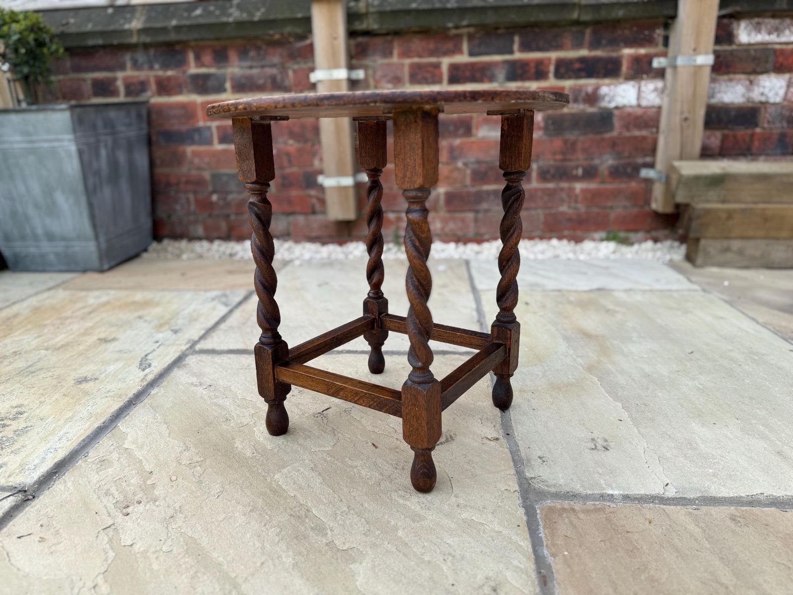 Antique Side Table With Barley Twist Legs. Victorian Oak Occasional Table photo vinterior