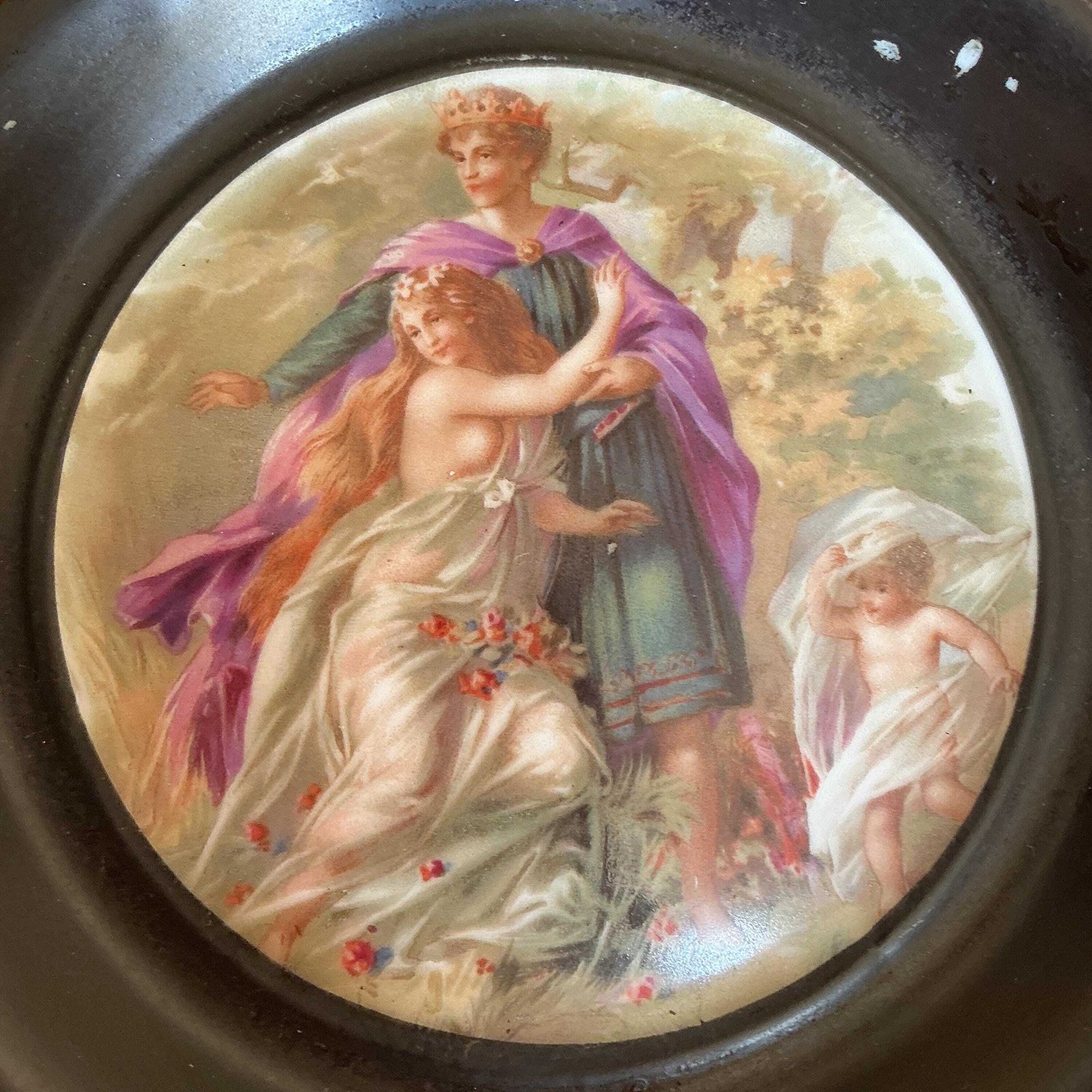 Victorian Fairy Paintings On Porcelain. Wall Plaques Pair, Royal Vienna Style. photo Art