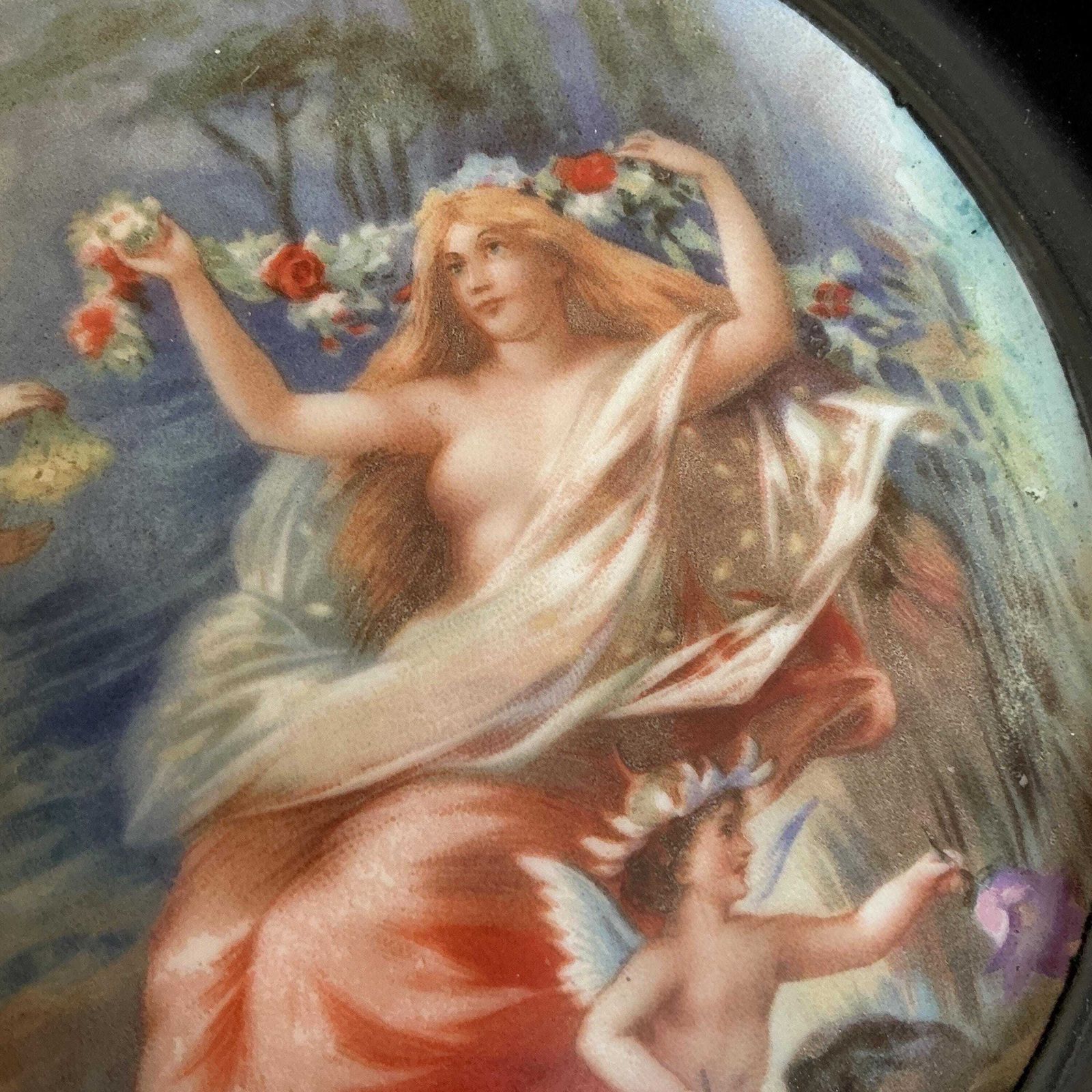 photo furniture Victorian Fairy Paintings On Porcelain. Wall Plaques Pair, Royal Vienna Style.