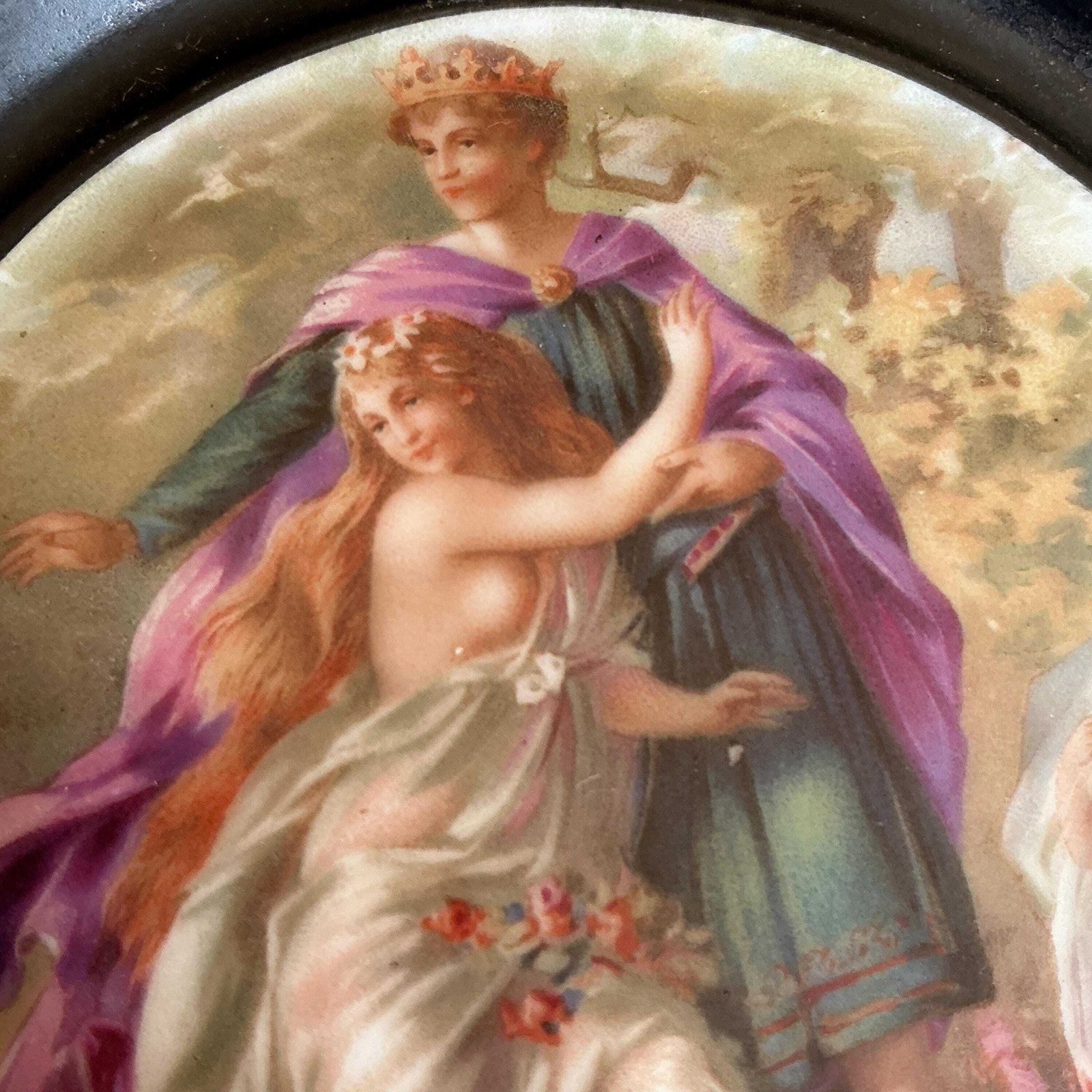 photo for sale Victorian Fairy Paintings On Porcelain. Wall Plaques Pair, Royal Vienna Style.