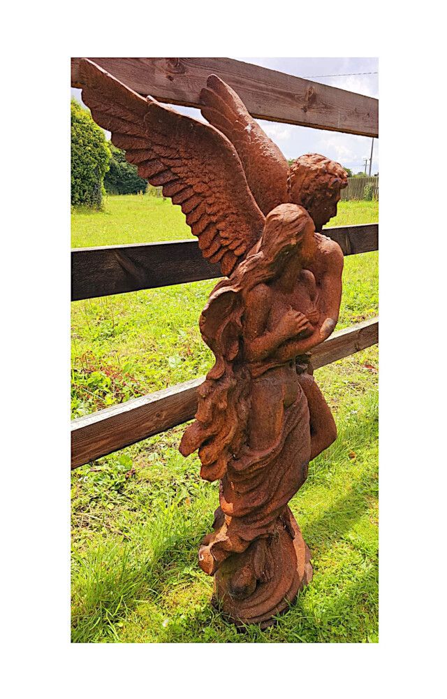 A Very Fine 20th Century Cast Iron Figurative Garden Sculpture Of Cupid And Psyche photo 1906.0