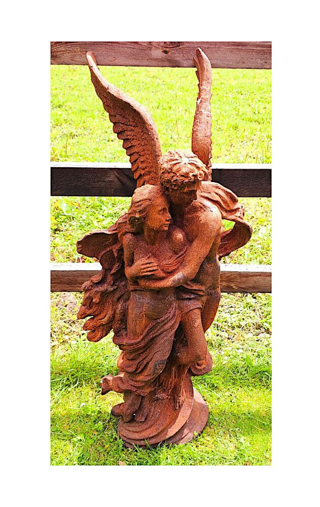A Very Fine 20th Century Cast Iron Figurative Garden Sculpture Of Cupid And Psyche photo buy