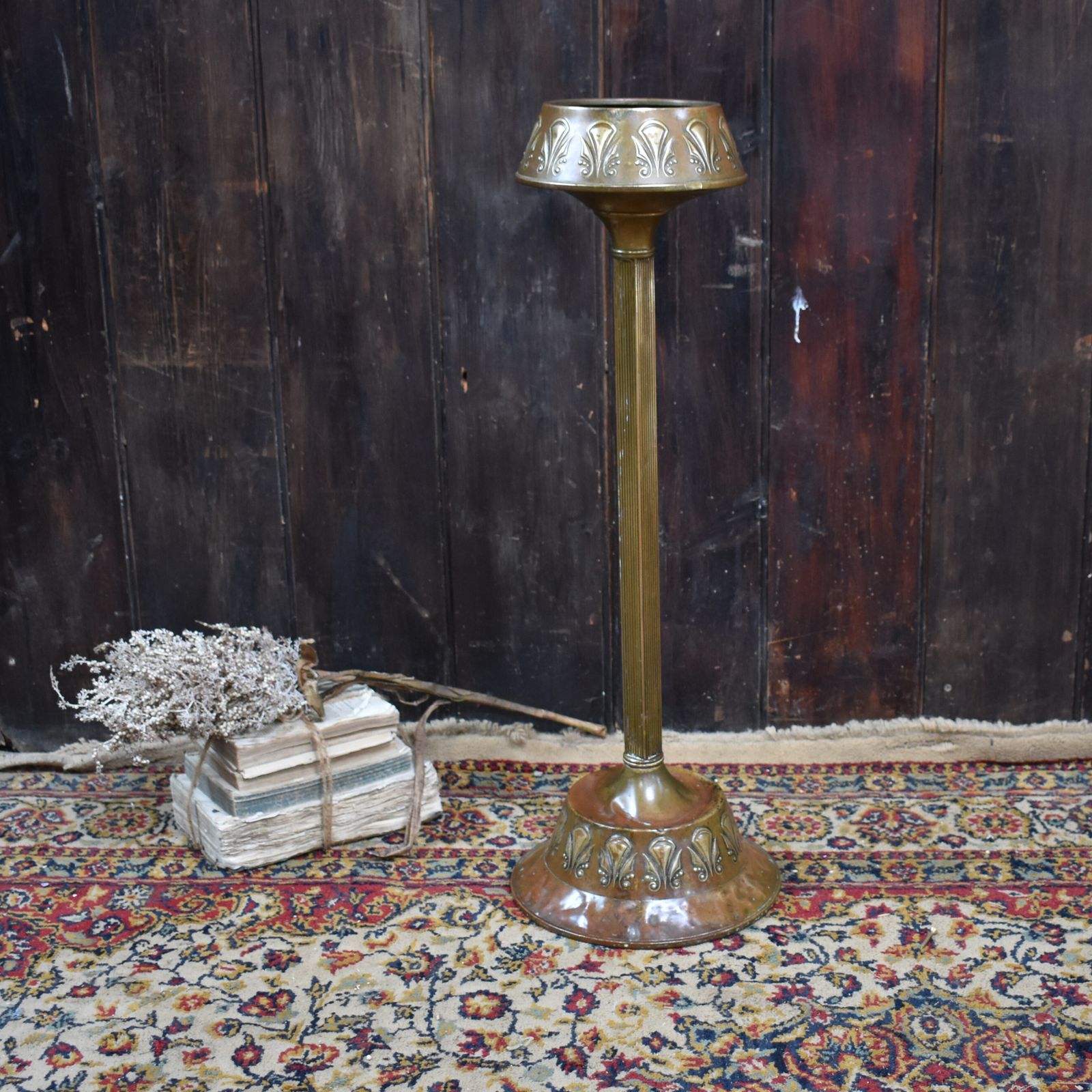 Antique Royal Daalderop Holland Kmd Repousse Brass Column Jardiniere Plant Stand photo buy