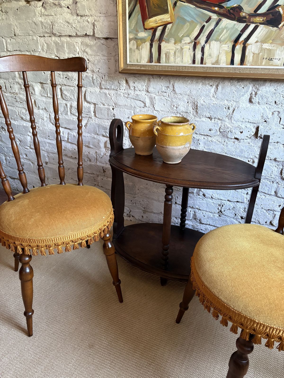 A Pair Of French Upholstered Occasional Chairs With Tassel Trim photo vinterior